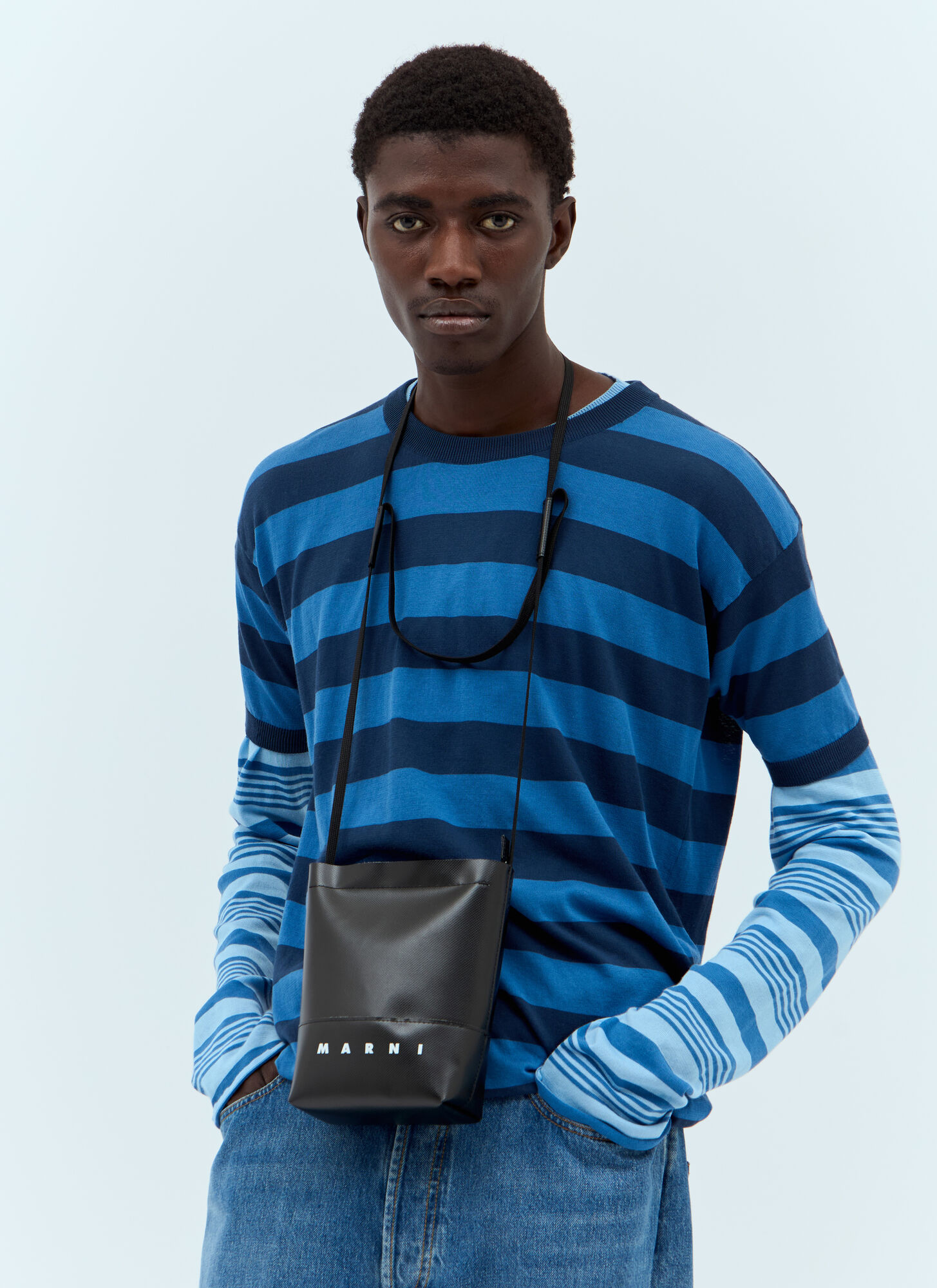 Marni Men's Black Shoelace Strap Crossbody Bag - Man Crossbody Bags One Size