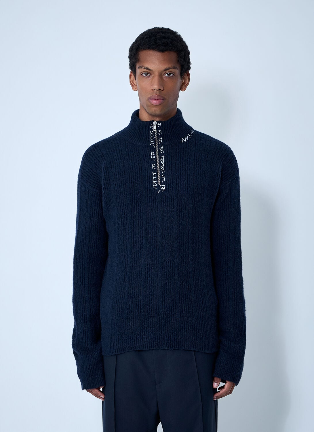 Marni Logo Embroidery Sweater - Man Knitwear Navy Eu - 52　マルニ ロゴ刺繍セーター - 男性ニットウェア ネイビー Eu - 52 Marni