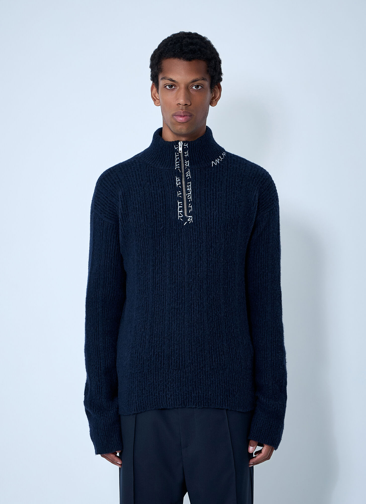 Marni Men's Navy Logo Embroidery Sweater - Man Knitwear Eu - 52