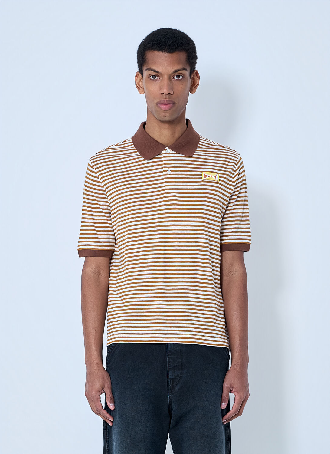 Marni Striped Polo Shirt - Man Polo Shirts Brown It - 46　マルニ ストライプ ポロシャツ - 男性ポロシャツ ブラウン It - 46 Marni
