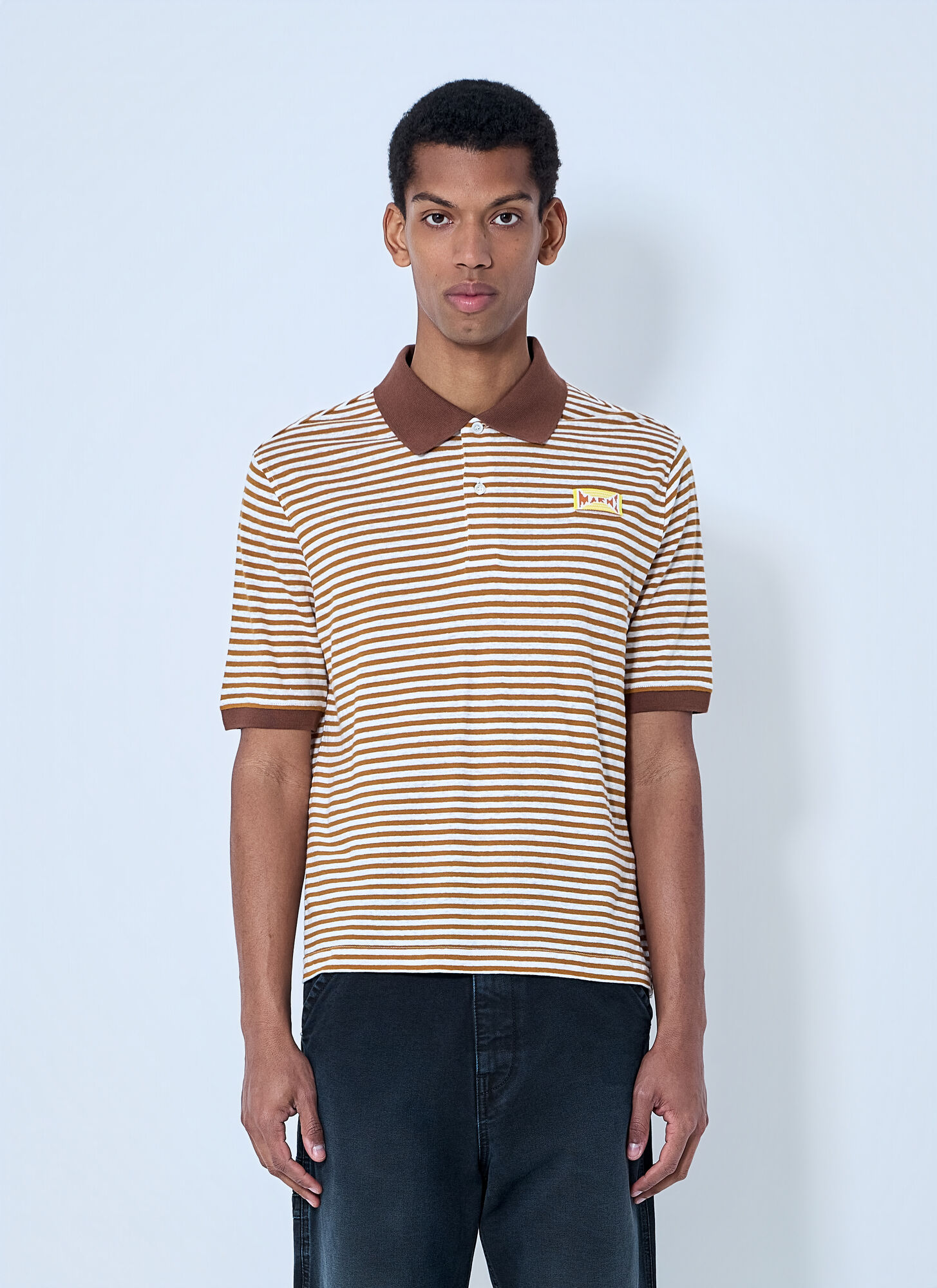 Marni Men's Brown Striped Polo Shirt - Man Polo Shirts It - 50
