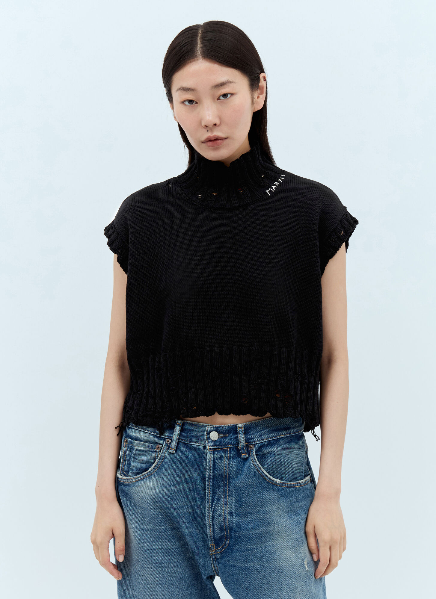 Marni Women's Black High Neck Cropped Sweater - Woman Knitwear It - 38