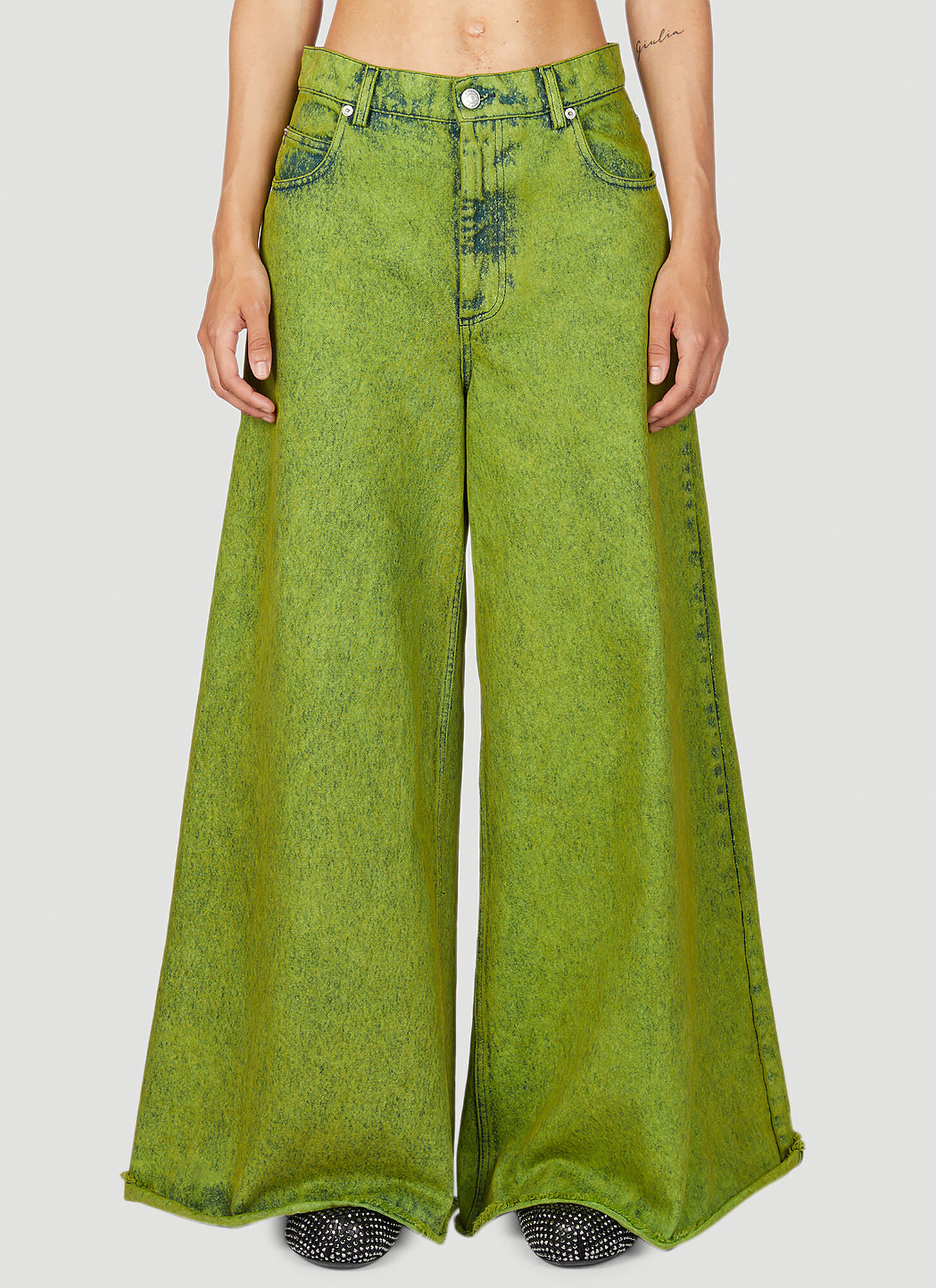 Shop Marni Marbled Wide-leg Jeans In Green