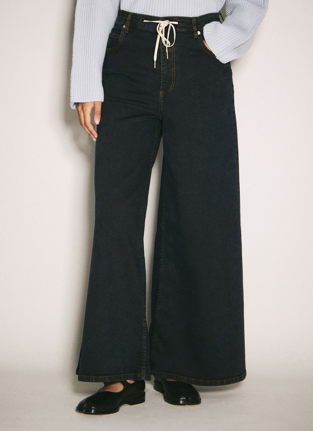 Marni Black Marble Wide-leg Jeans In Black