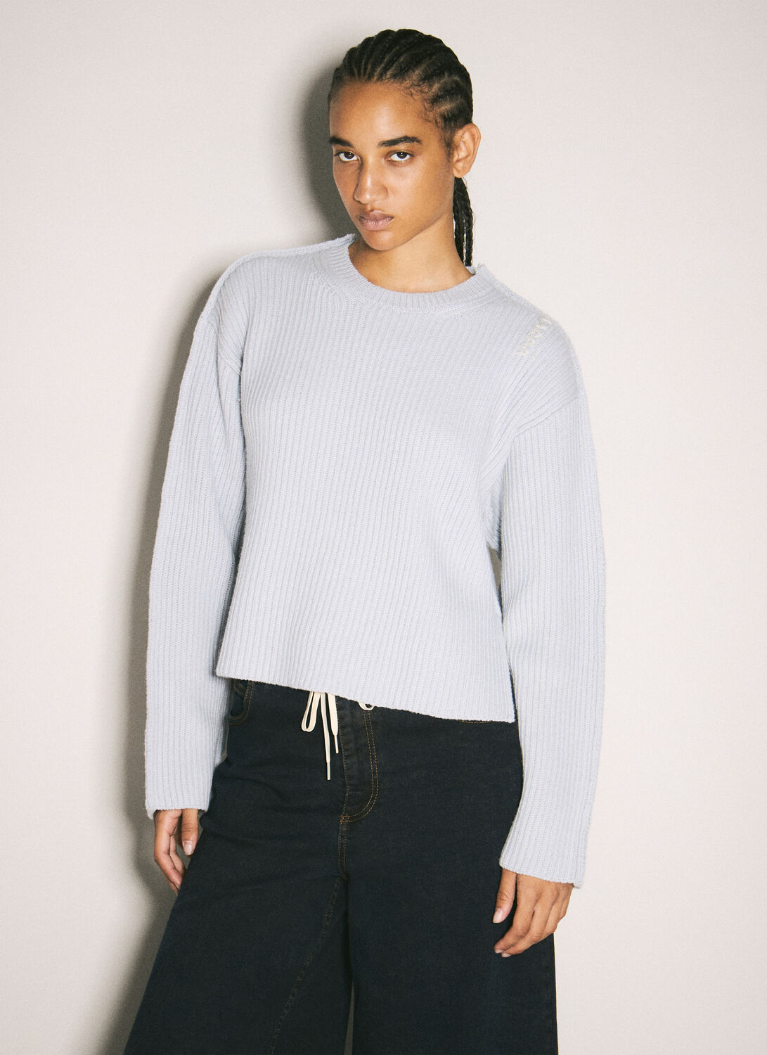 Marni Ribbed Felted Wool Sweater In Grey