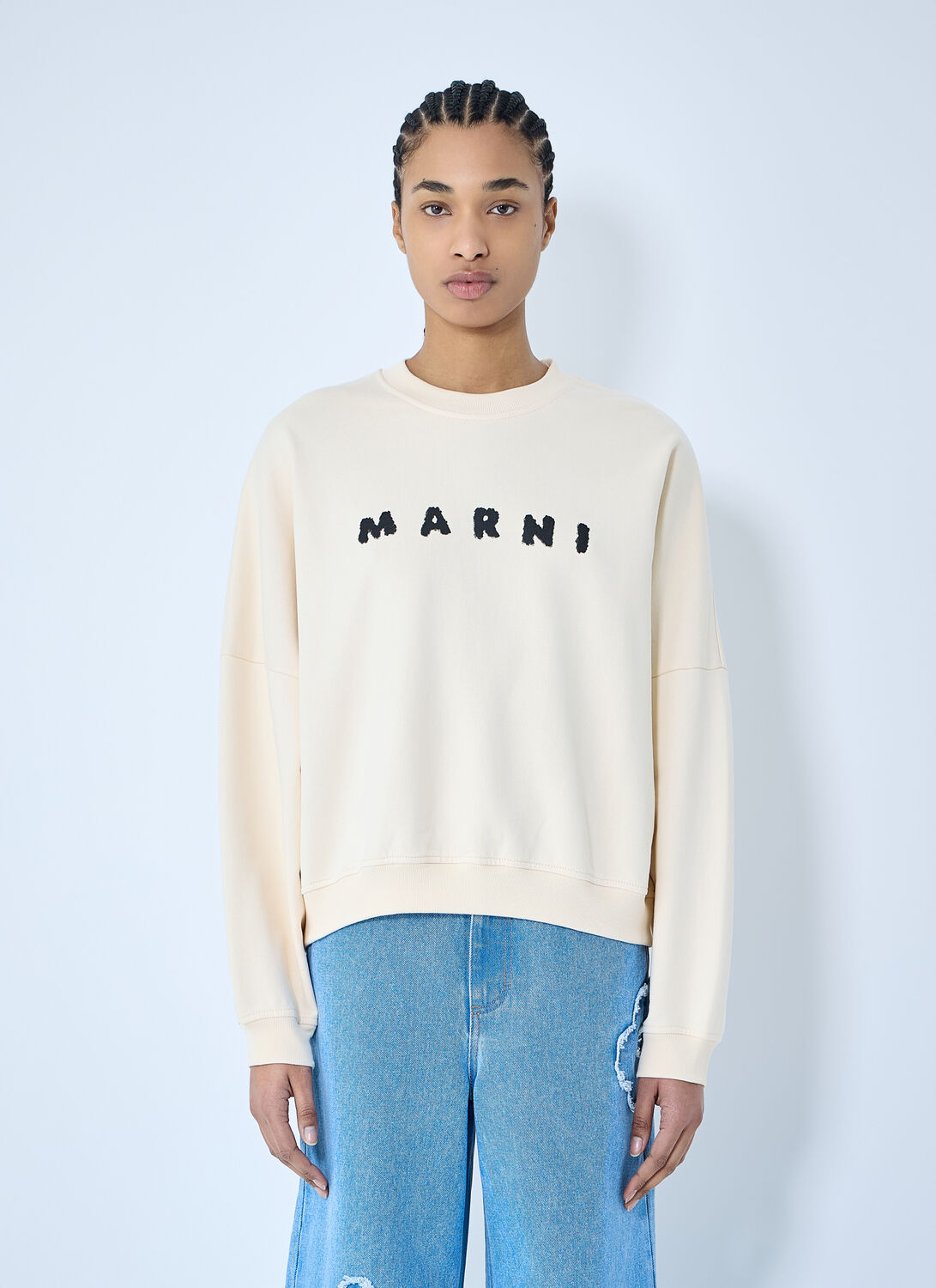 Marni Ivory Sweatshirt With Textured Lettering In Beige