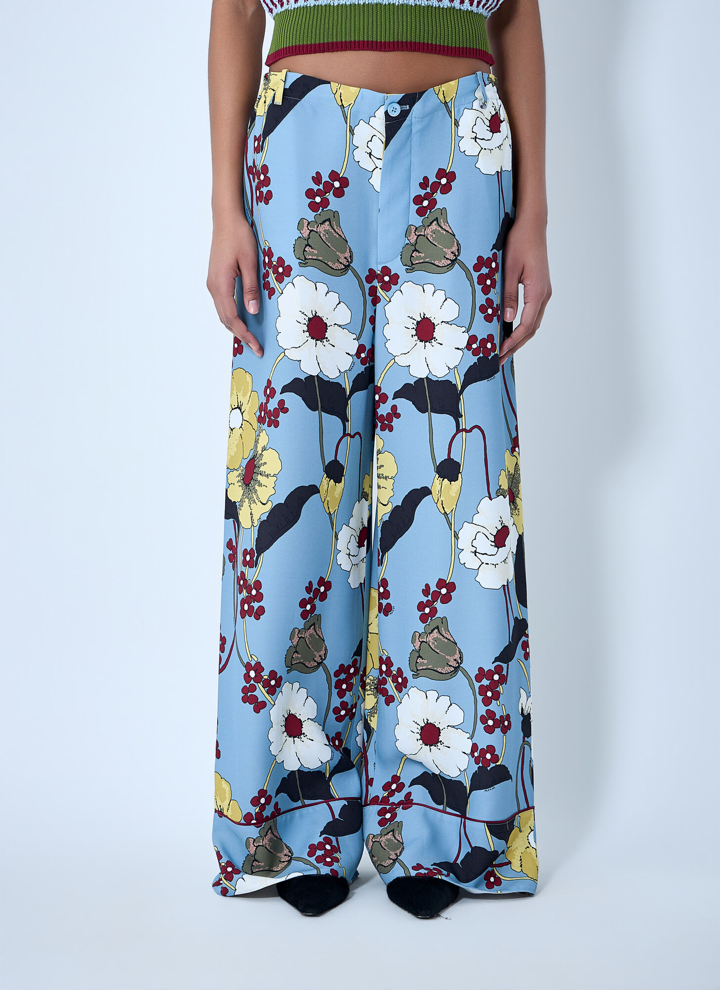 Marni Women's Blue Wide-Leg Floral Trousers - Woman Pants It - 42