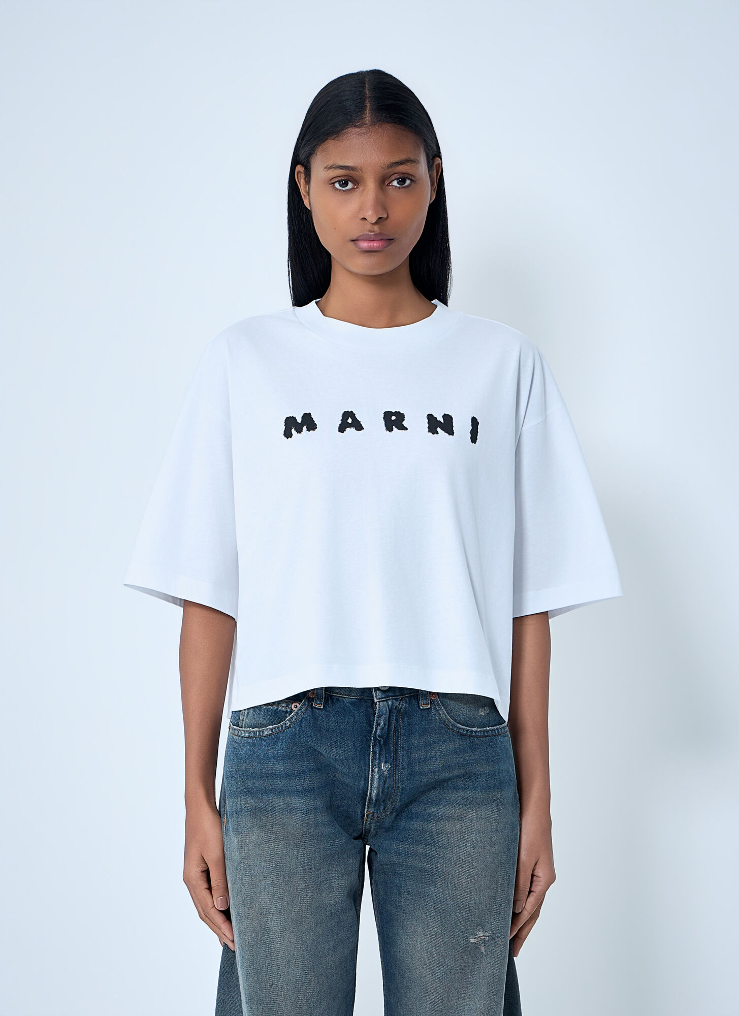 Marni Women's White Logo Motif T-Shirt - Woman T-Shirts It - 42