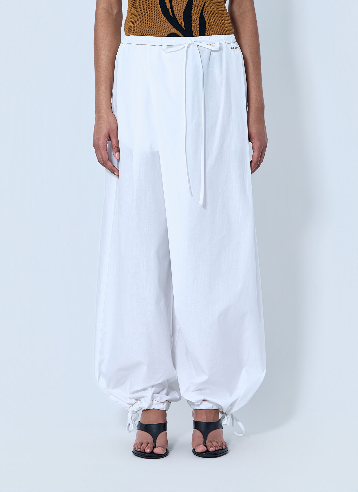 Marni Women's White Wide-Leg Drawstring Trousers - Woman Pants It - 40