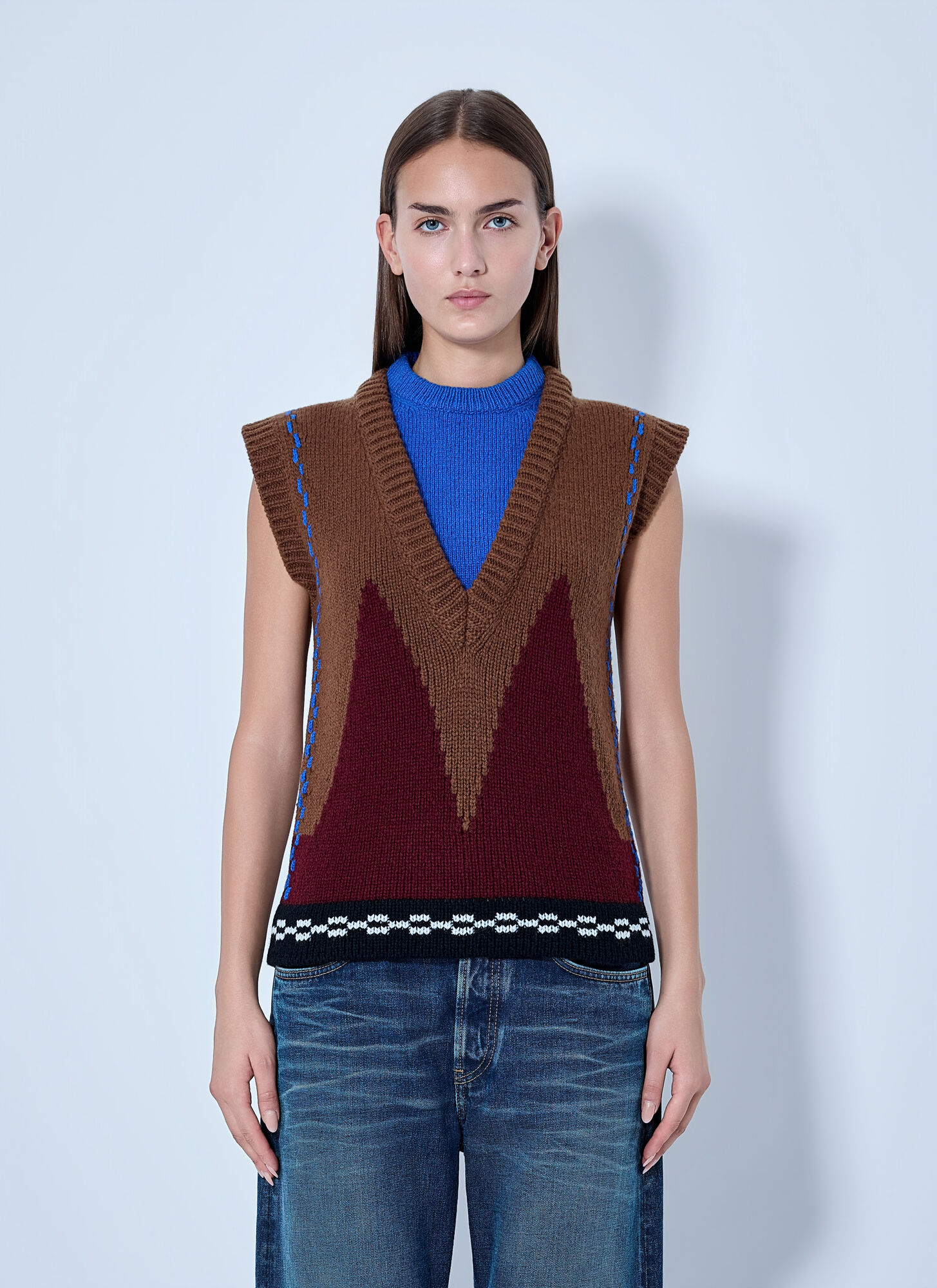 Marni Women's Brown Geometric Knit Sleeveless Vest - Woman Knitwear It - 42