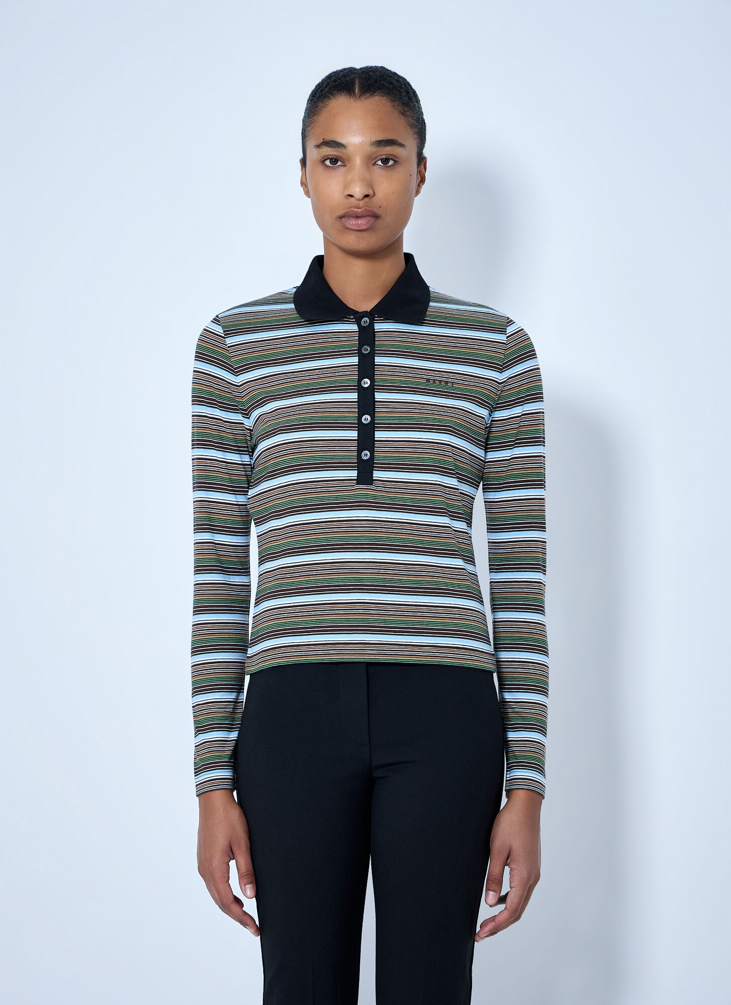 Marni Striped Long Sleeve Polo Shirt - Woman T-shirts Blue It - 42 Marni