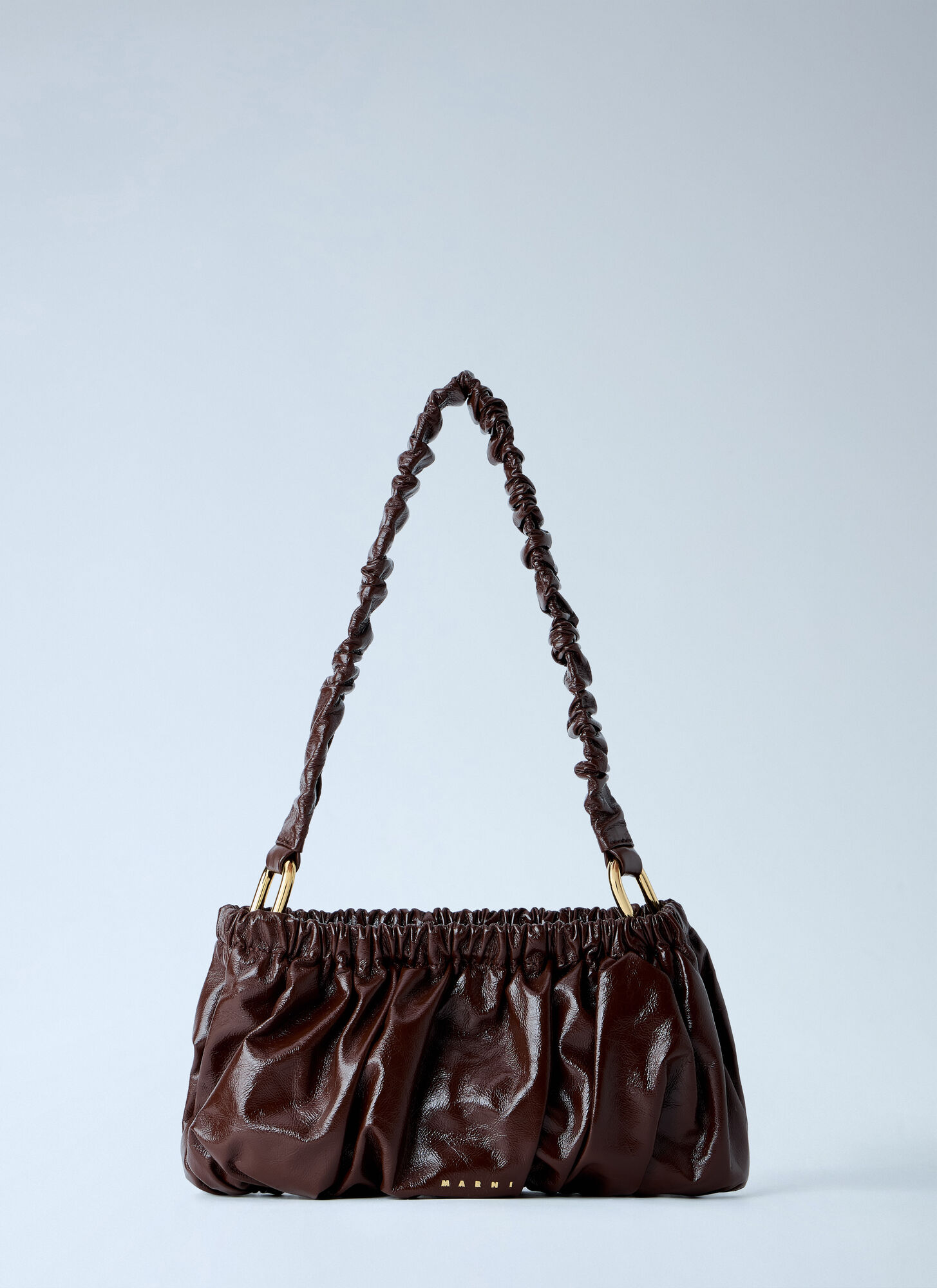 Marni Ruched Leather Shoulder Bag - Woman Shoulder Bags Brown One Size