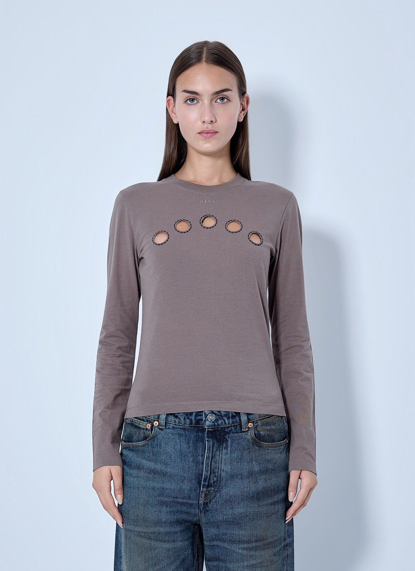 Marni Women's Grey Cut-Out Detail Long Sleeve Top - Woman Tops It - 42 - Image 1
