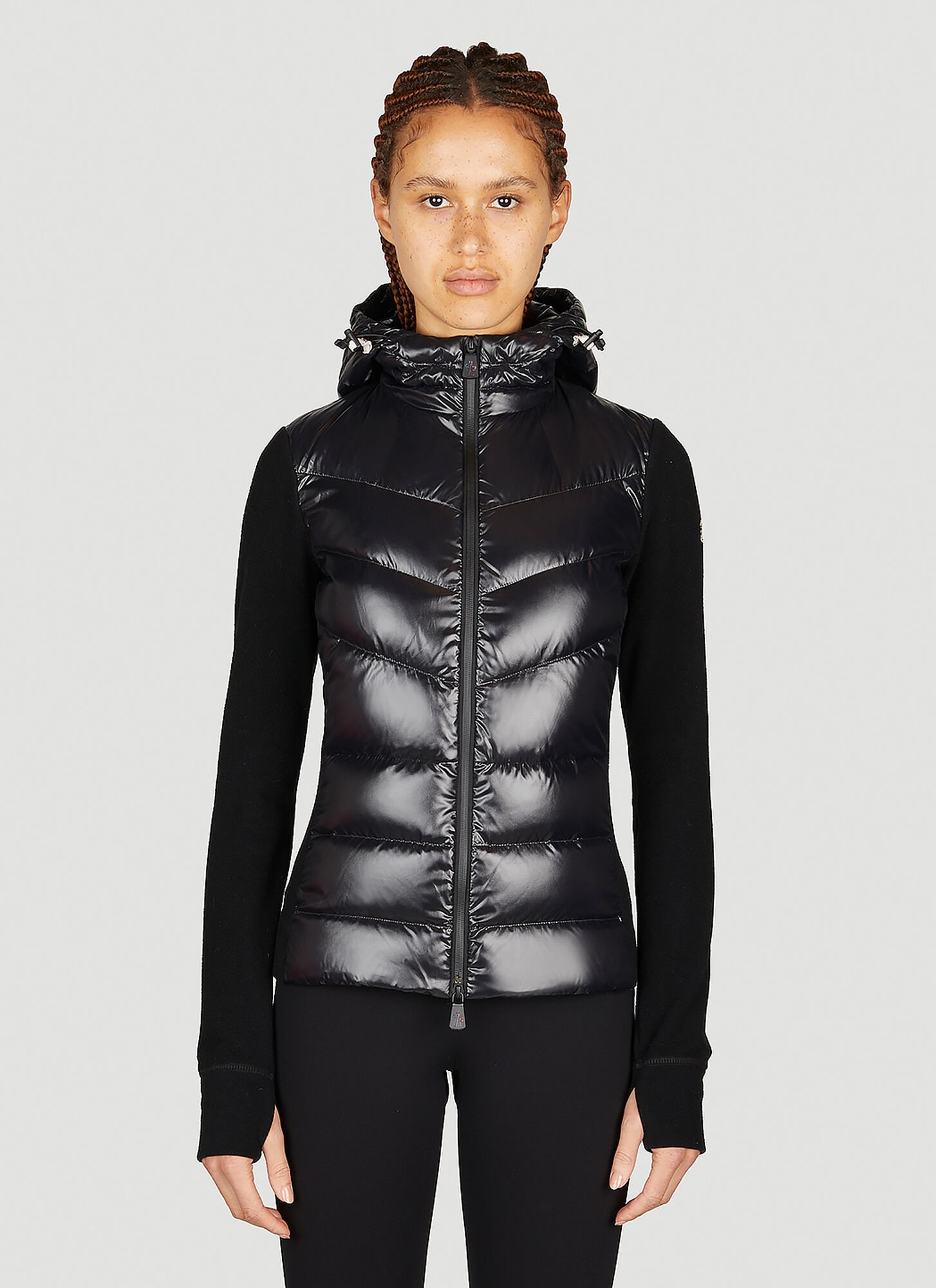 Shop Moncler Partially Quilted Zip-up Hooded Cardigan In Black