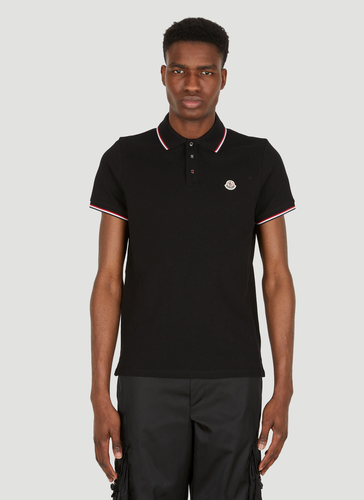 Moncler Men's Black Stripe Trims Polo Shirt - Man Polo Shirts M