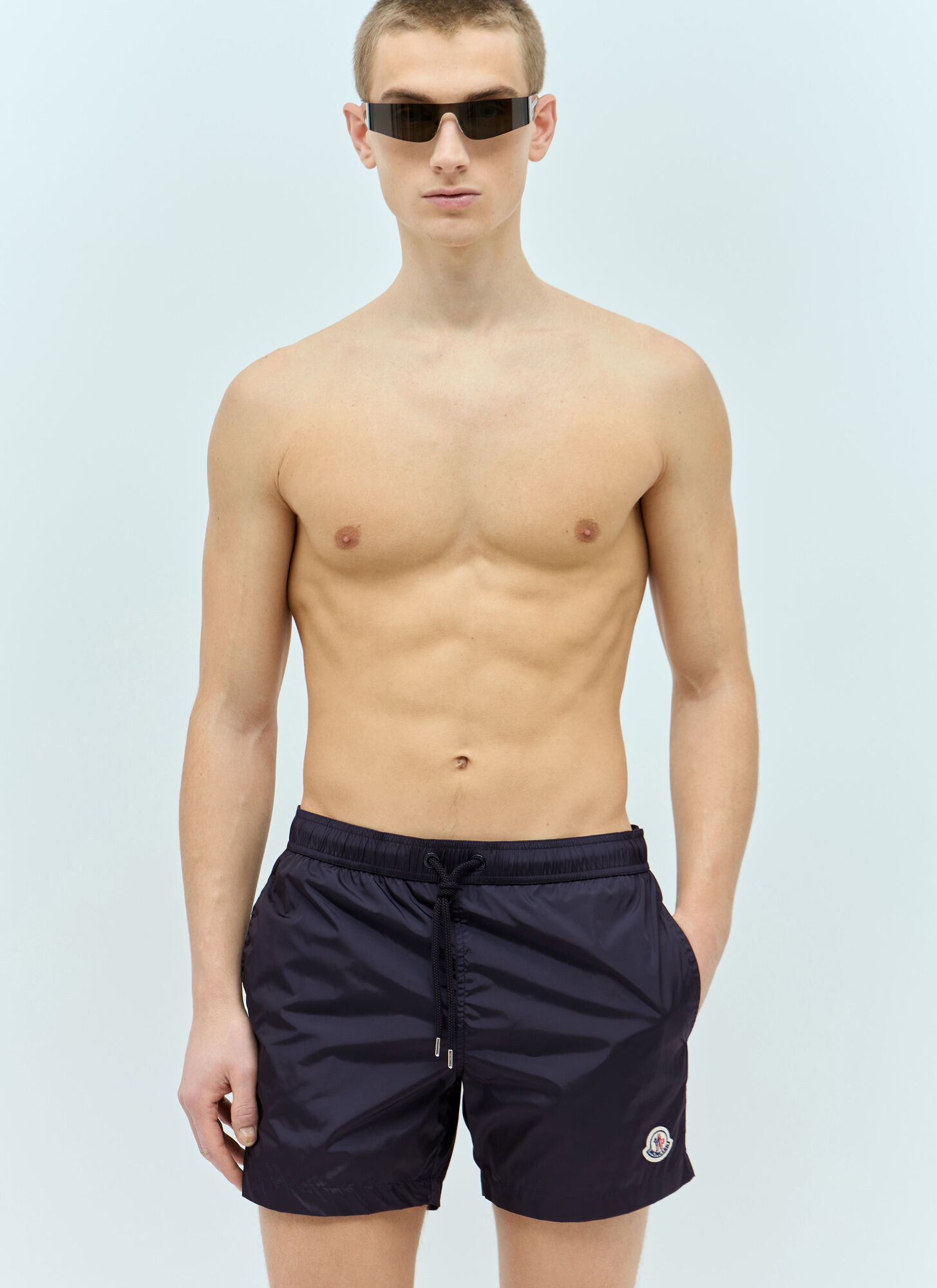 Moncler Men's Navy Logo Patch Swim Shorts - Man Swimwear L