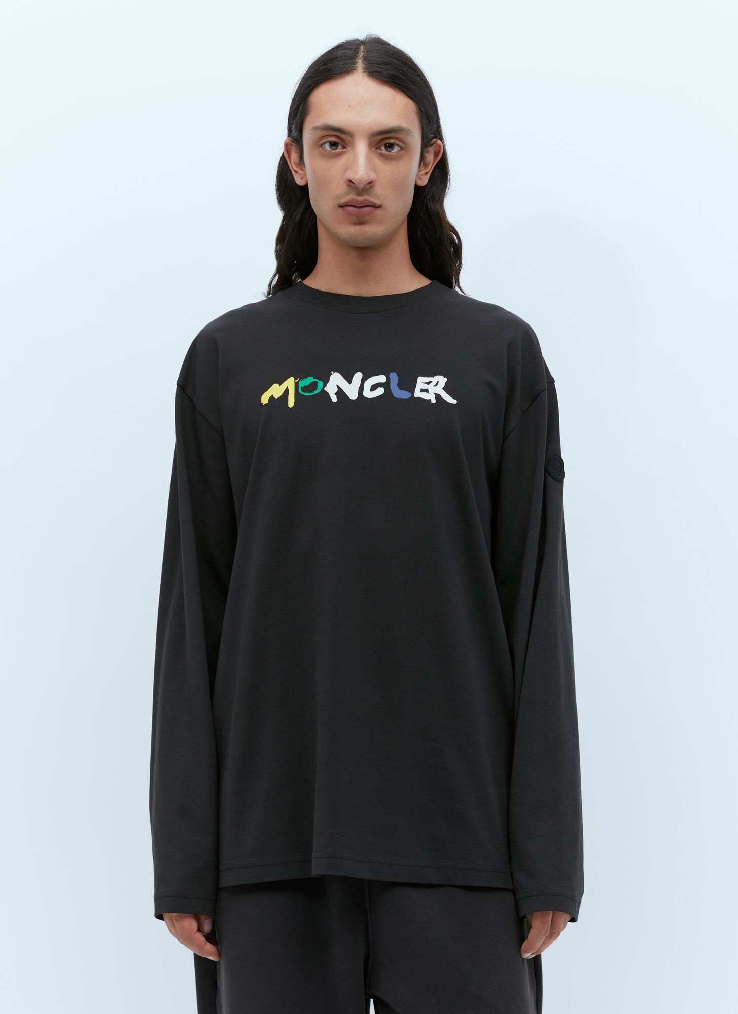 Shop Moncler Logo Print Long-sleeve T-shirt In Black