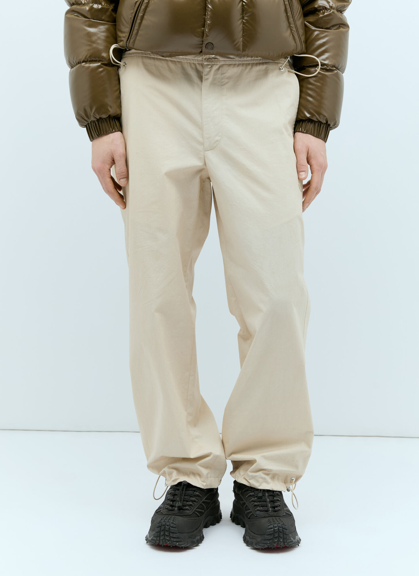 Moncler Men's Cream Drawstring Poplin Pants - Man Pants Eu - 52