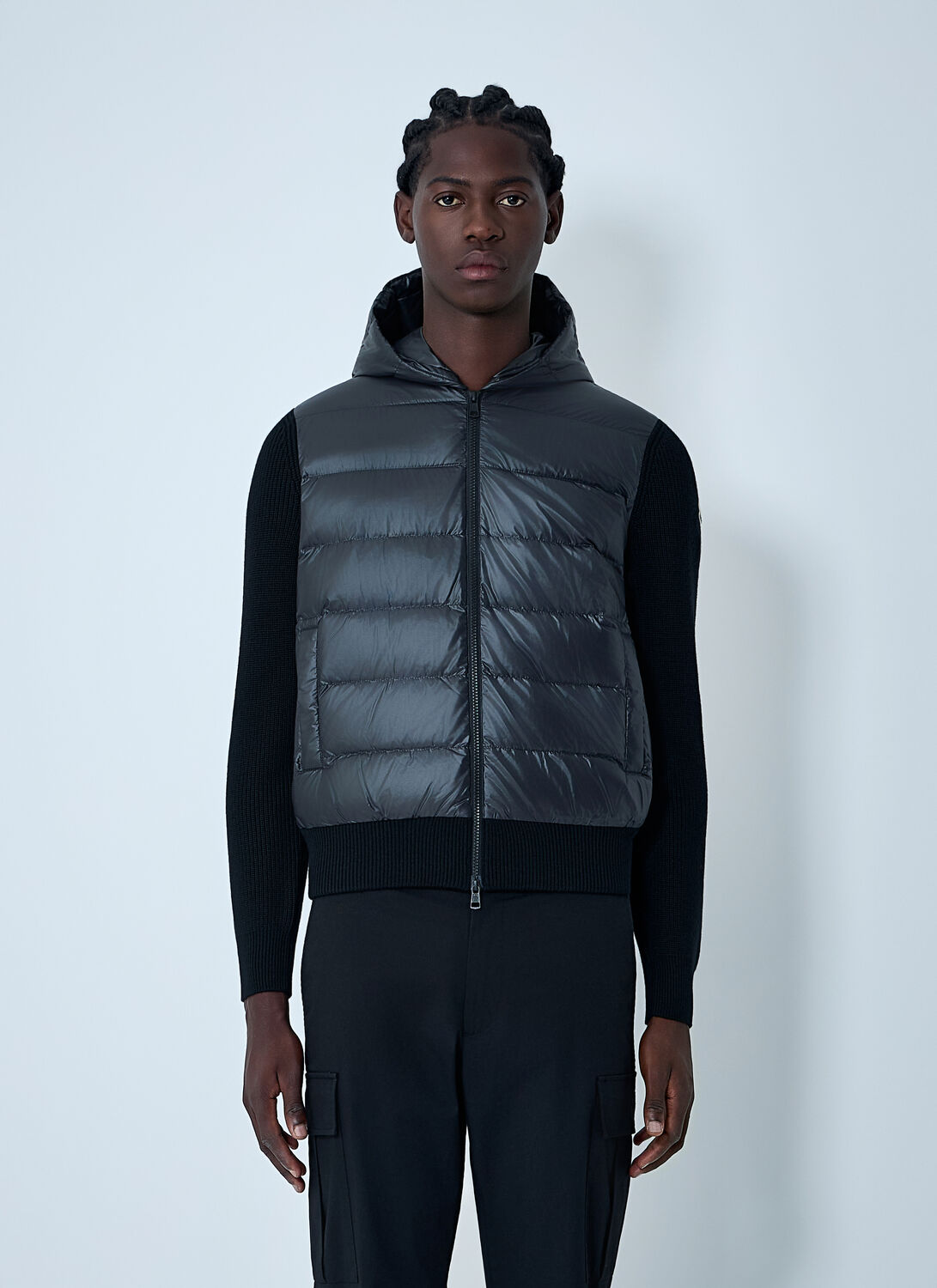 Moncler Wool And Quilted Cardigan In Blue