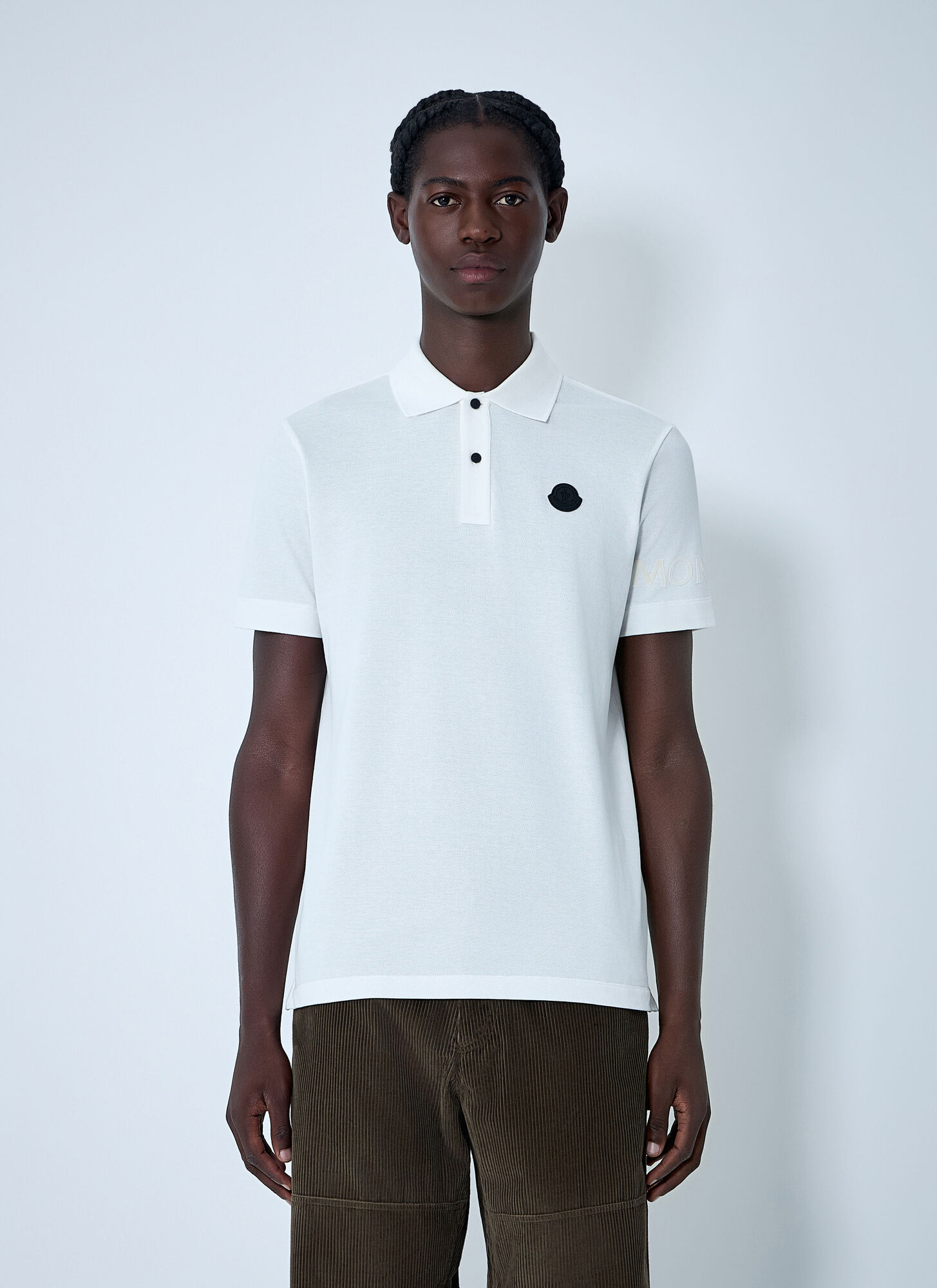 Moncler Men's White Logo Motif Polo Shirt - Man Polo Shirts M