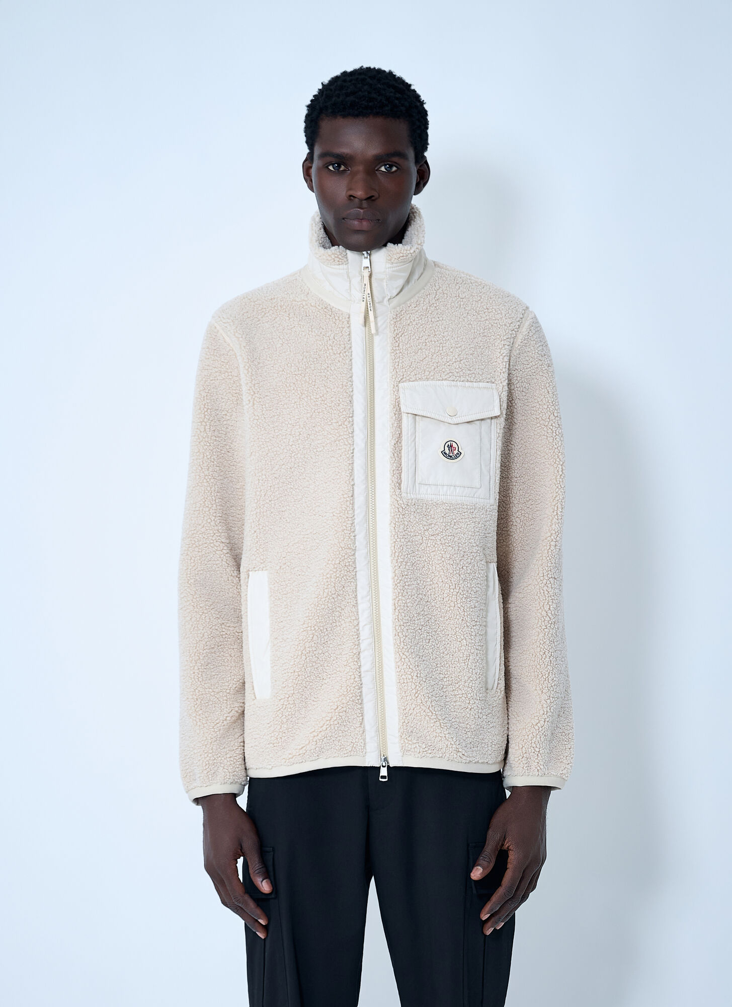 Moncler Teddy Fleece Zip-up Sweatshirt In Sand