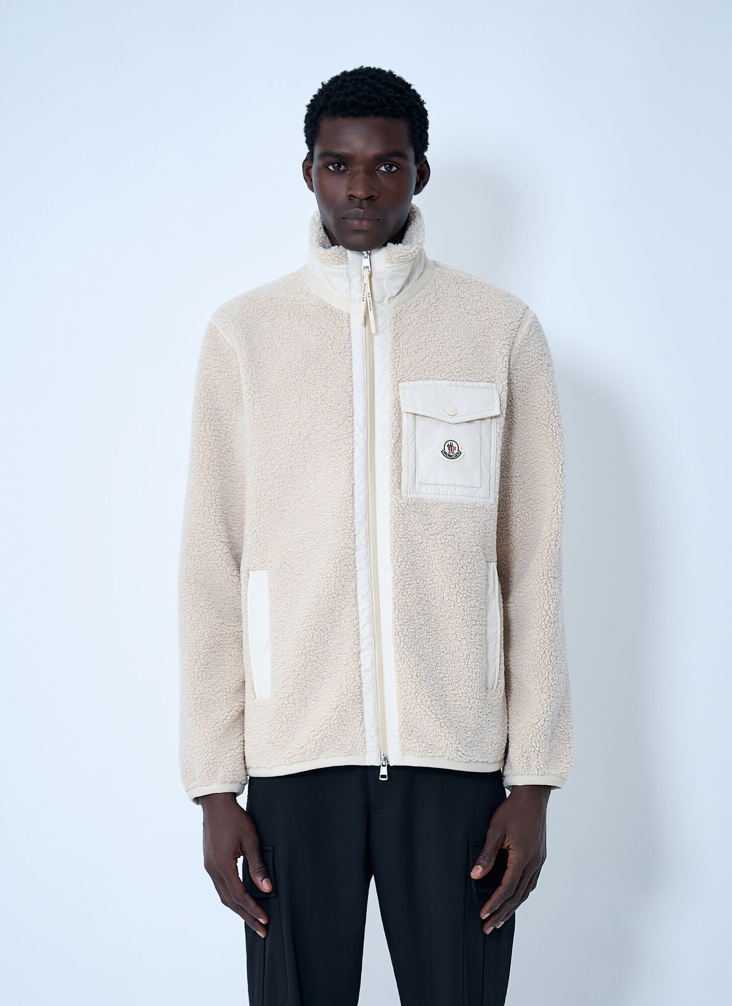 Moncler Teddy Fleece Zip-up Sweatshirt In Sand