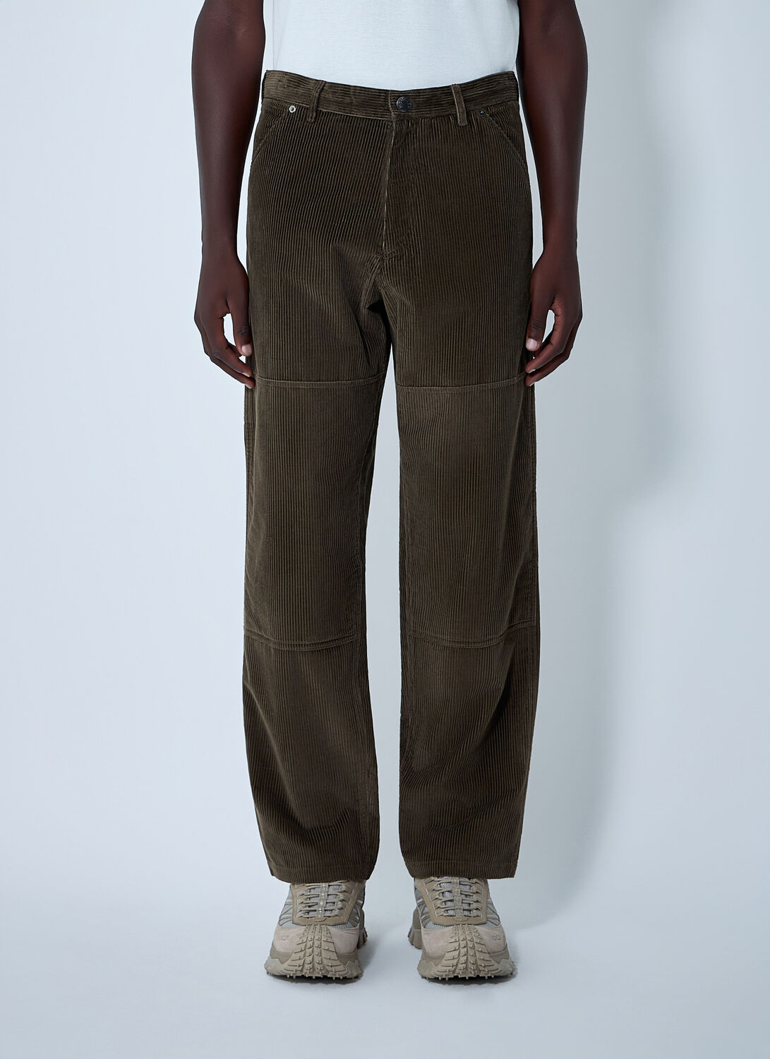 Moncler Corduroy Straight Leg Drawstring Pants In Green