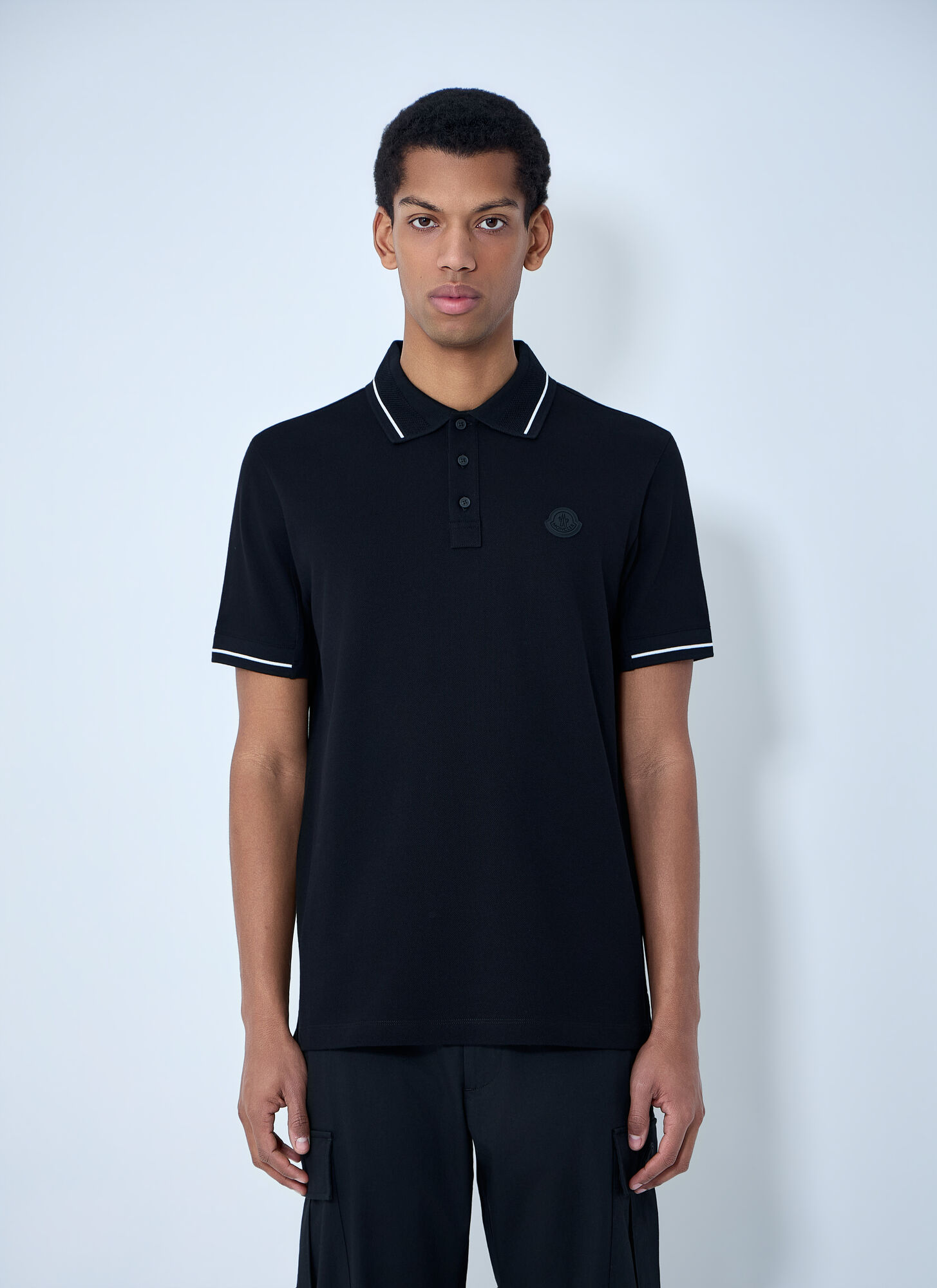 Moncler Men's Black Logo Motif Polo Shirt - Man Polo Shirts Xl