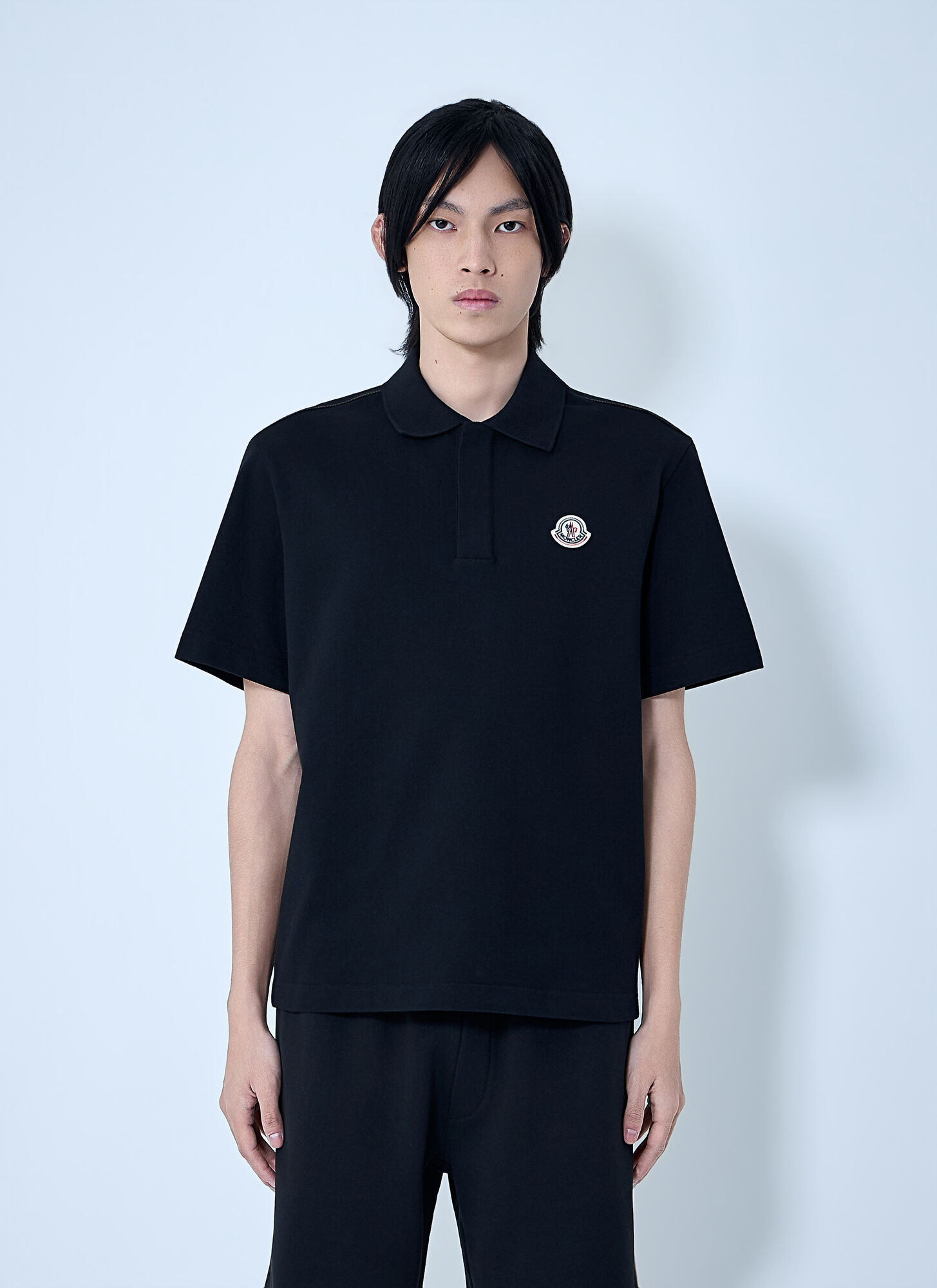Moncler Men's Black Embroidered Logo Polo Shirt - Man Polo Shirts Xl