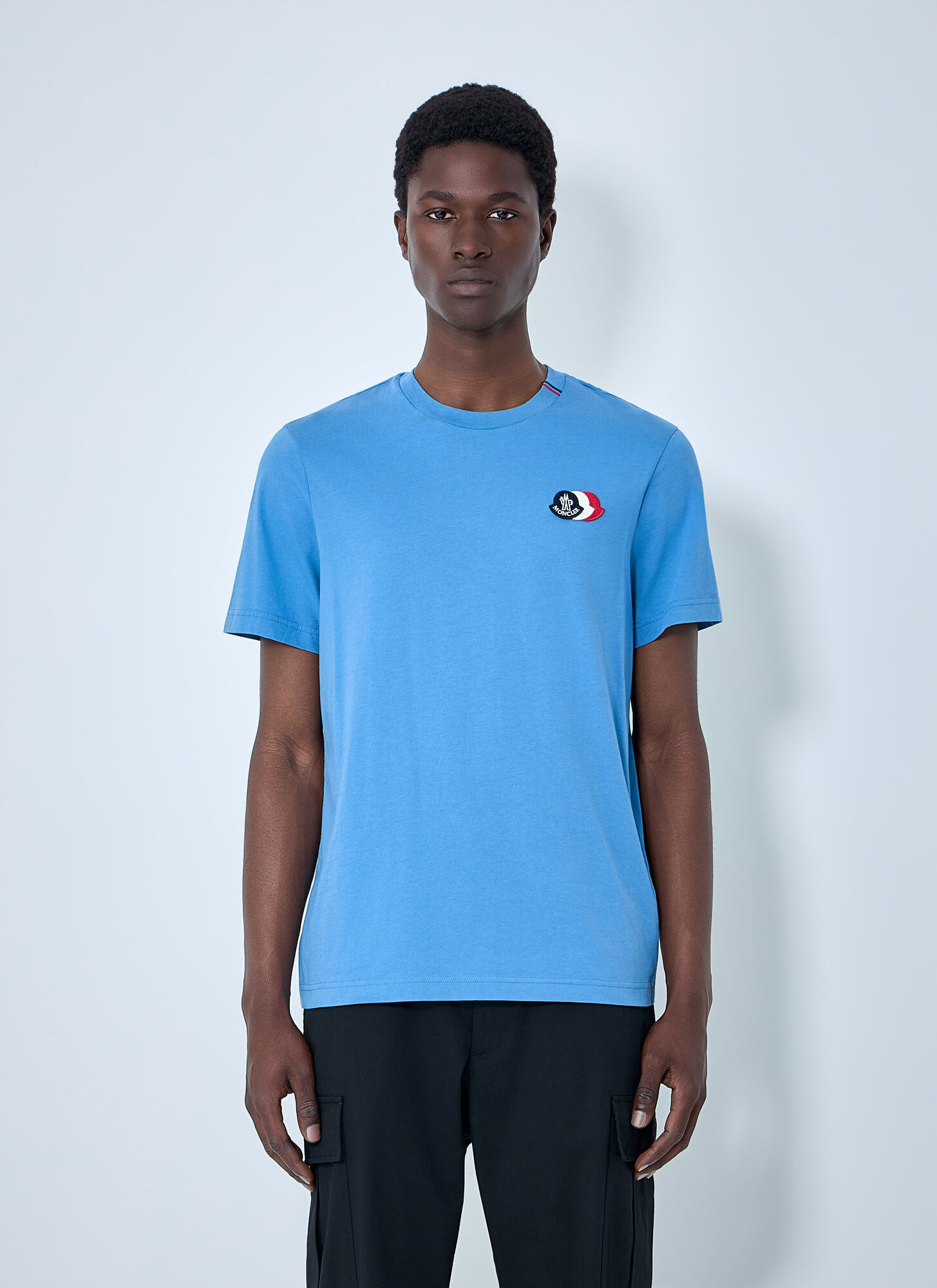 Moncler Men's Blue Cotton Logo T-Shirt - Man T-Shirts L