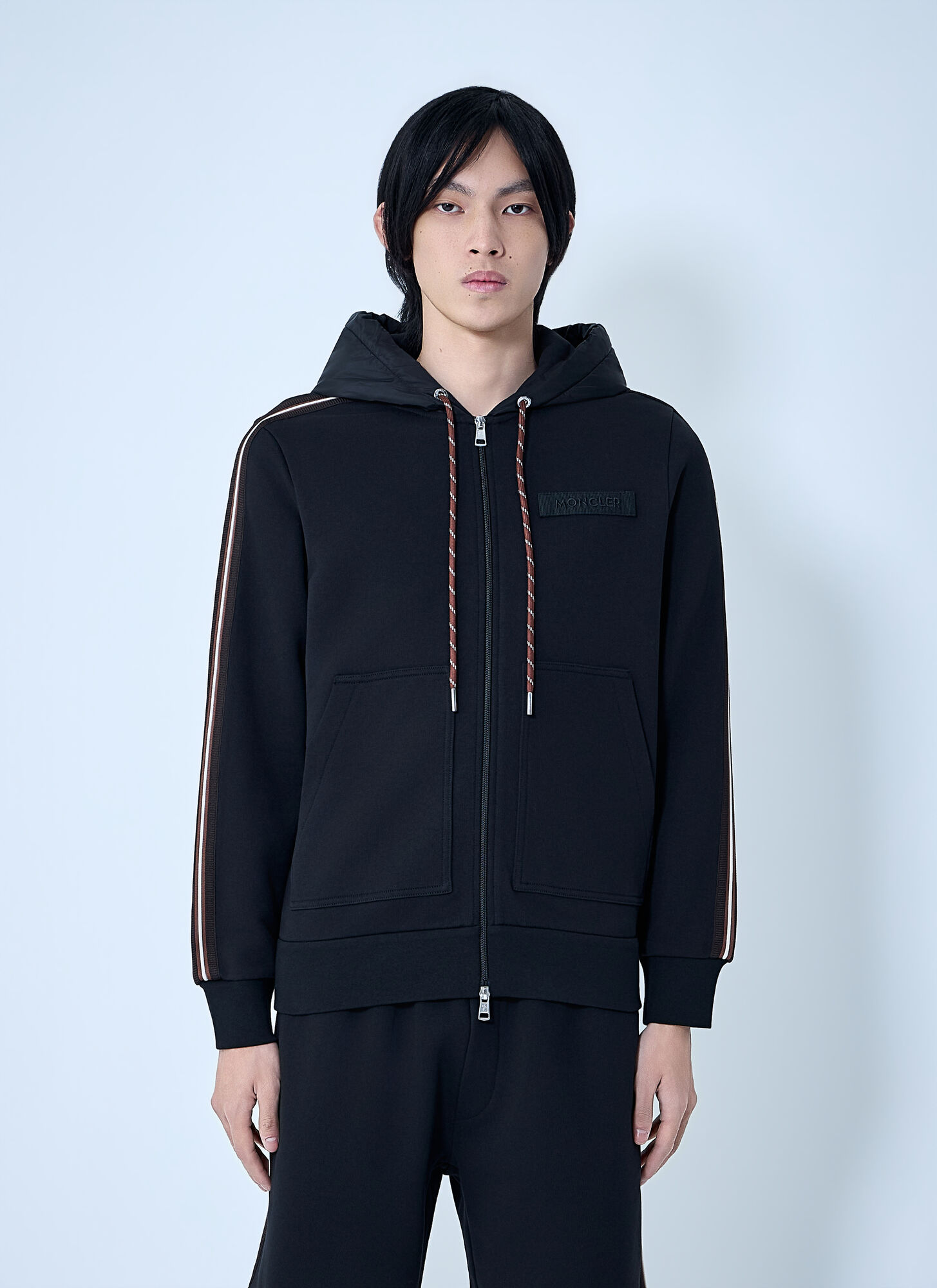 Moncler Men's Black Zip-Up Hoodie With Logo Detail - Man Sweatshirts S