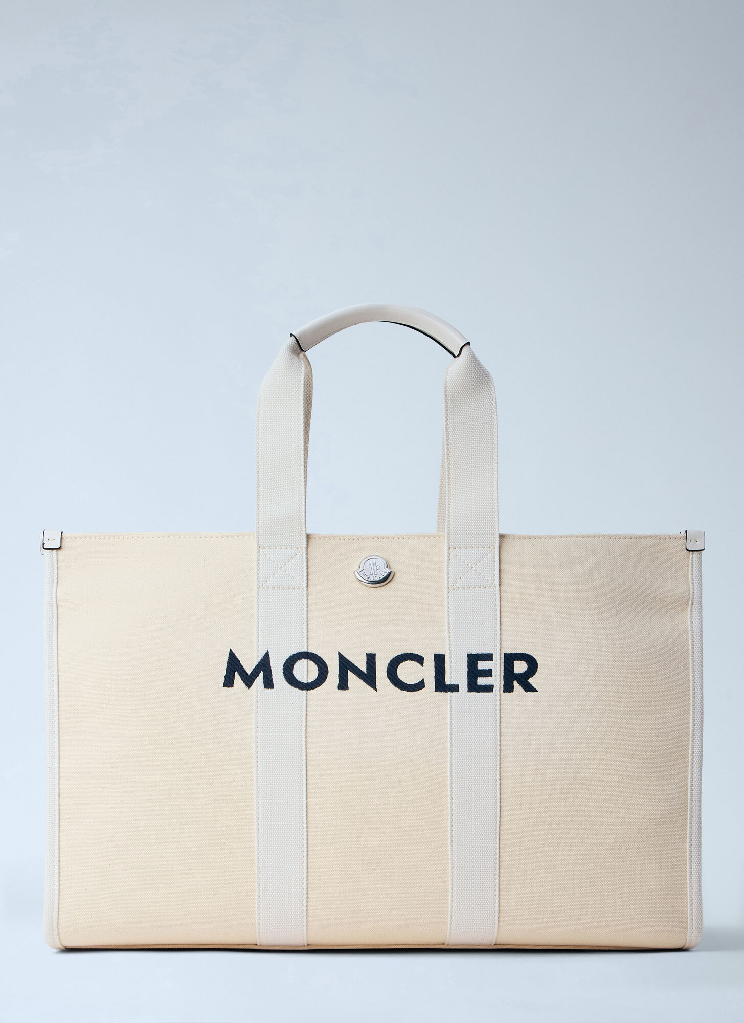 Moncler Men's White Canvas Logo Tote Bag - Man Tote Bags One Size