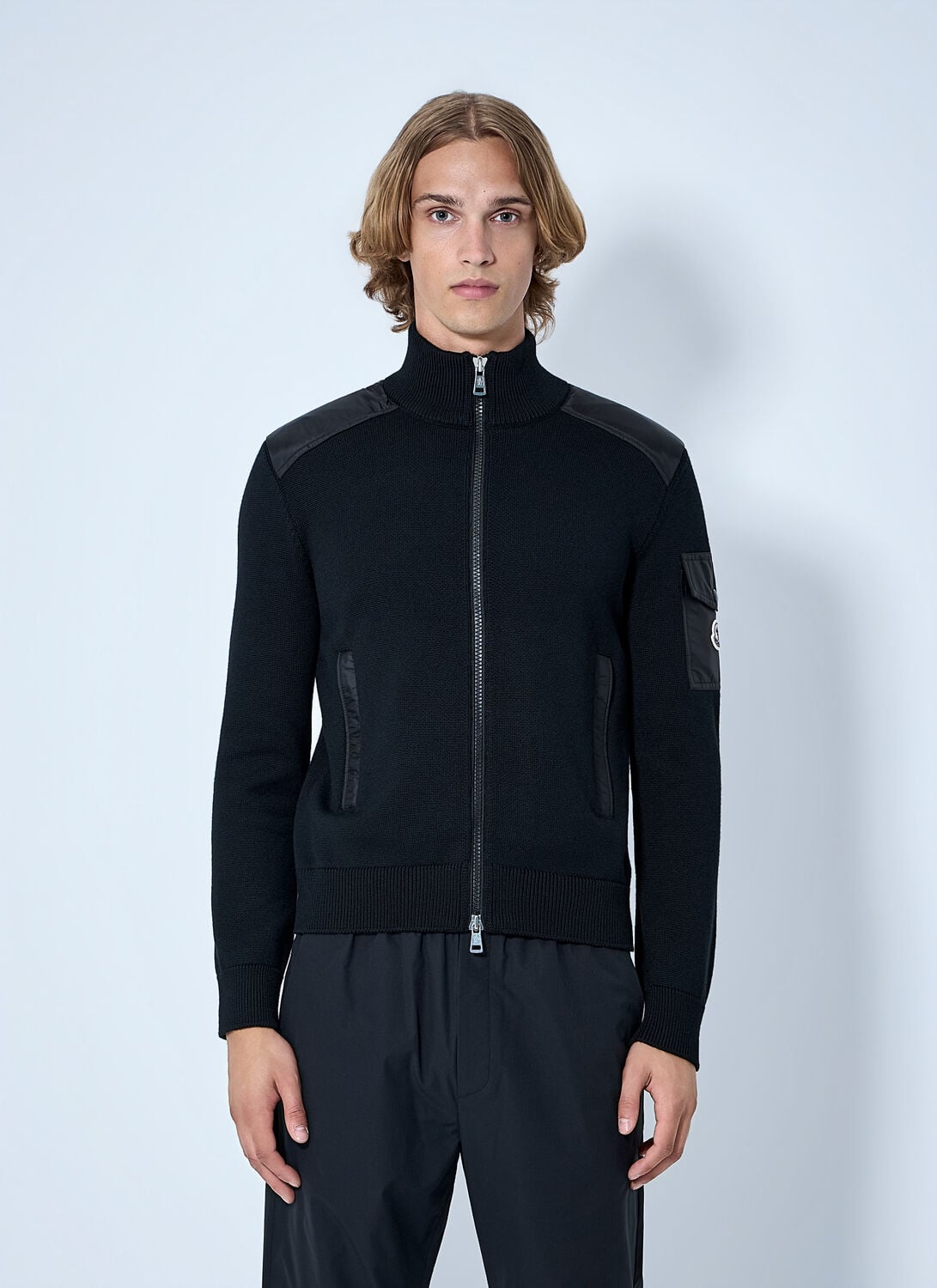 Moncler Zip-up High-neck Sweater - Man Knitwear Black Xl