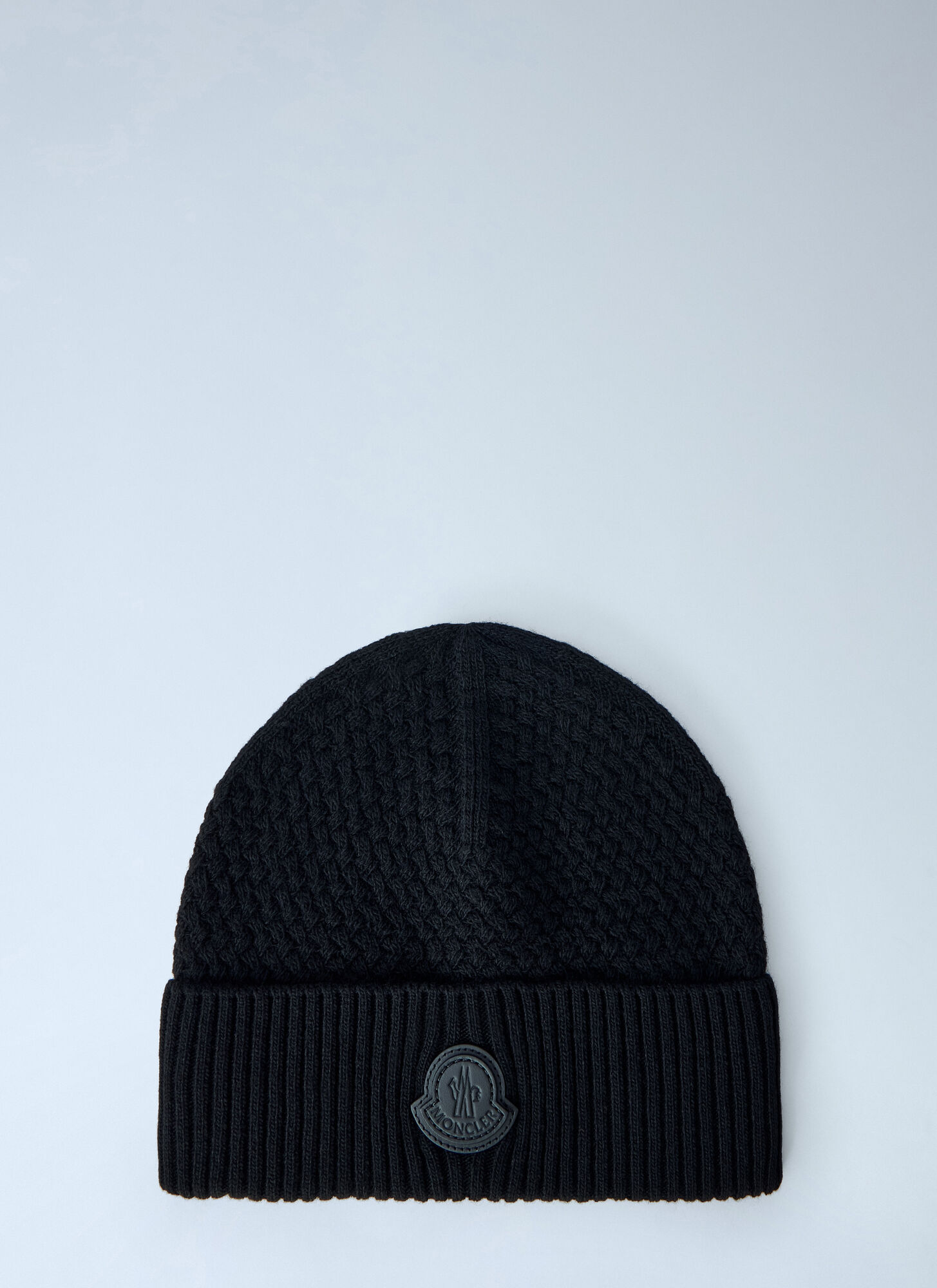 Moncler Men's Black Ribbed Knit Beanie With Logo Patch - Man Hats One Size