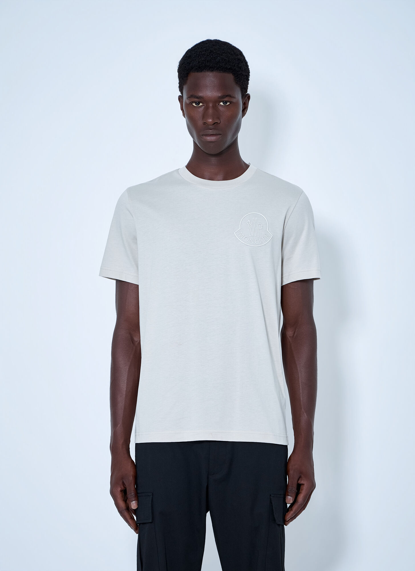 Moncler Men's Grey Cotton Jersey Logo T-Shirt - Man T-Shirts Xl