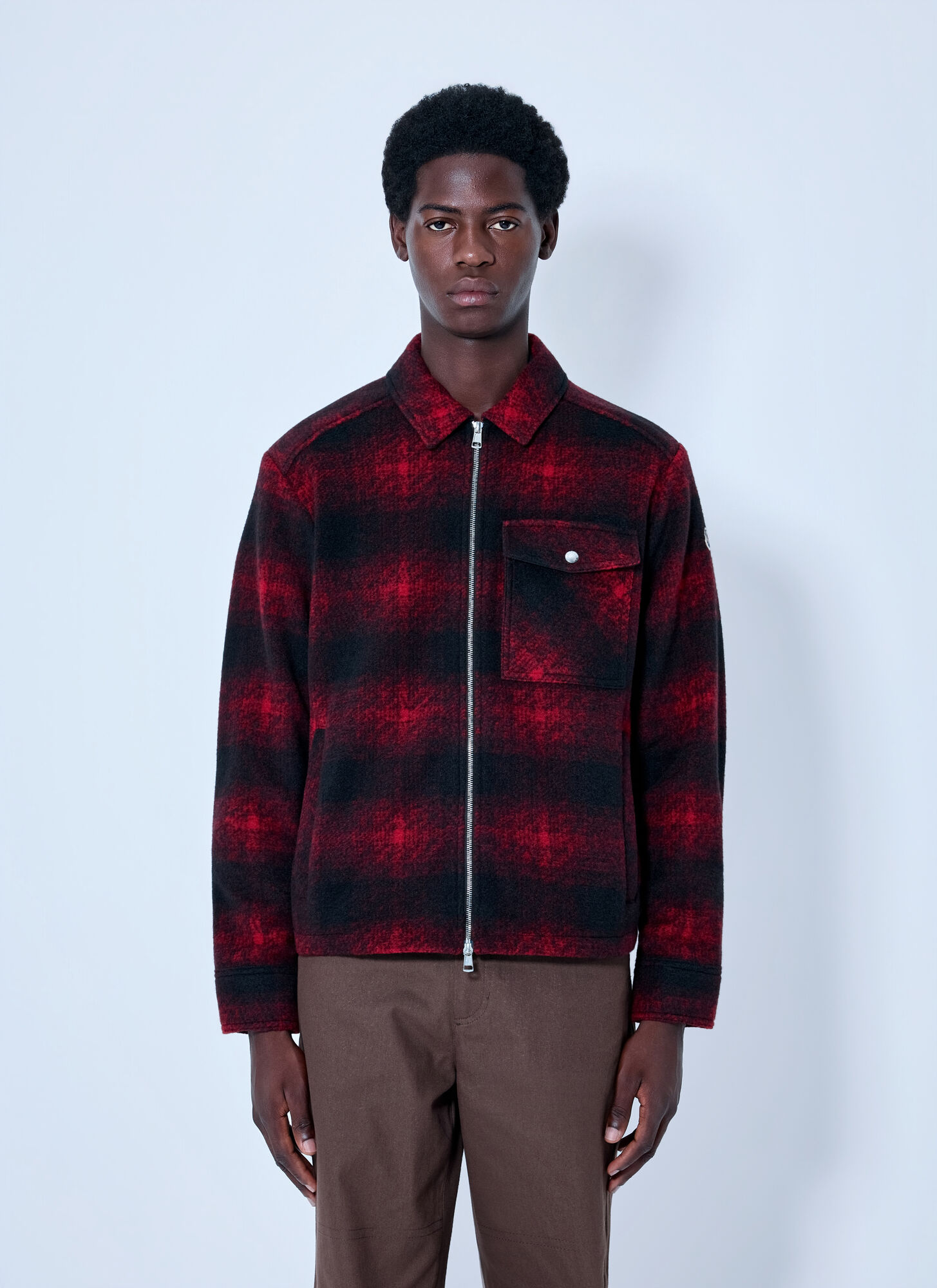 Moncler Men's Red Checked Zip-Front Jacket - Man Jackets S