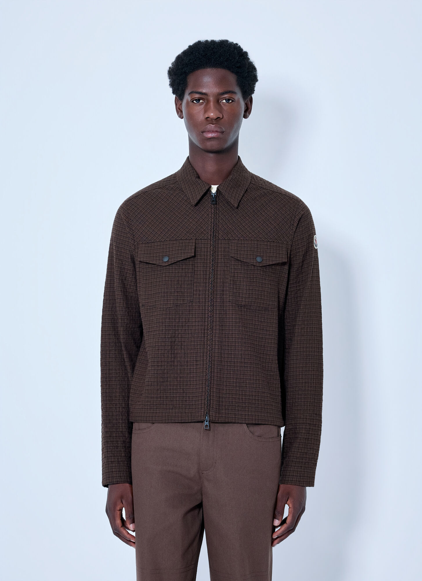 Moncler Uomo Marrone Checked Zip-Up Jacket - Man Shirts M