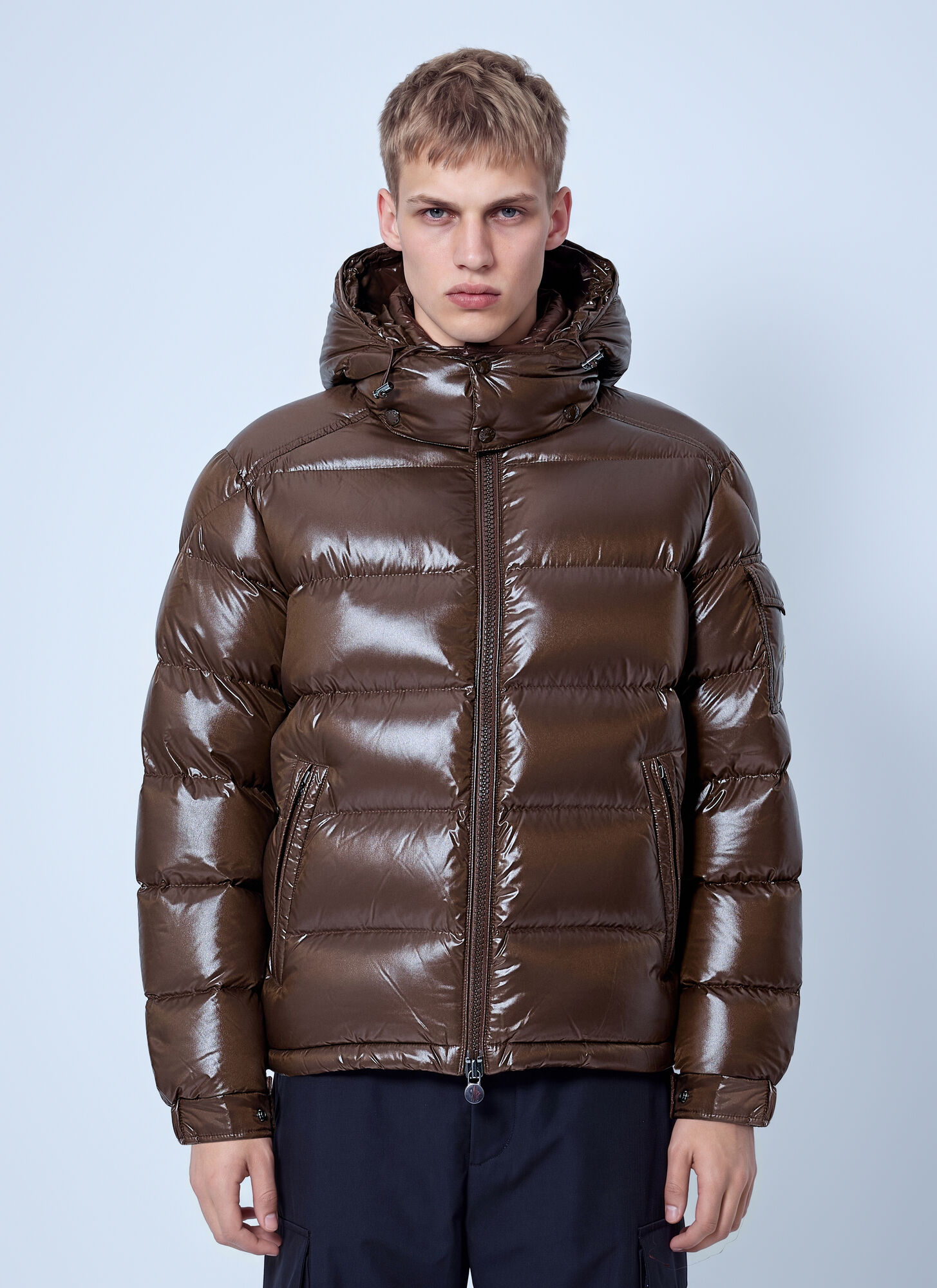 Moncler Men's Maya Waterproof Down Detachable Hood Short Puffer Jacket - Brown 261 - M - Image 4