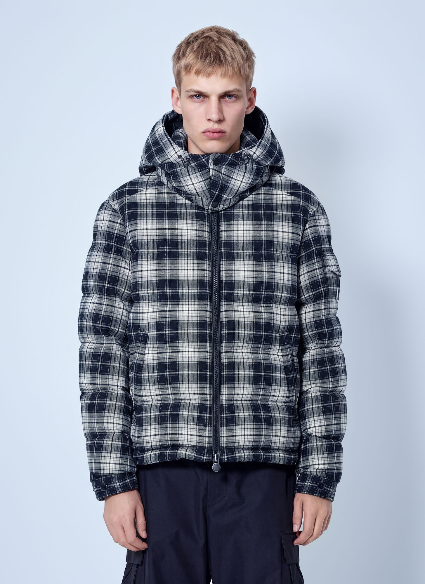 Moncler Men's Black /Ivory Check-Pattern Down Jacket - Image 3