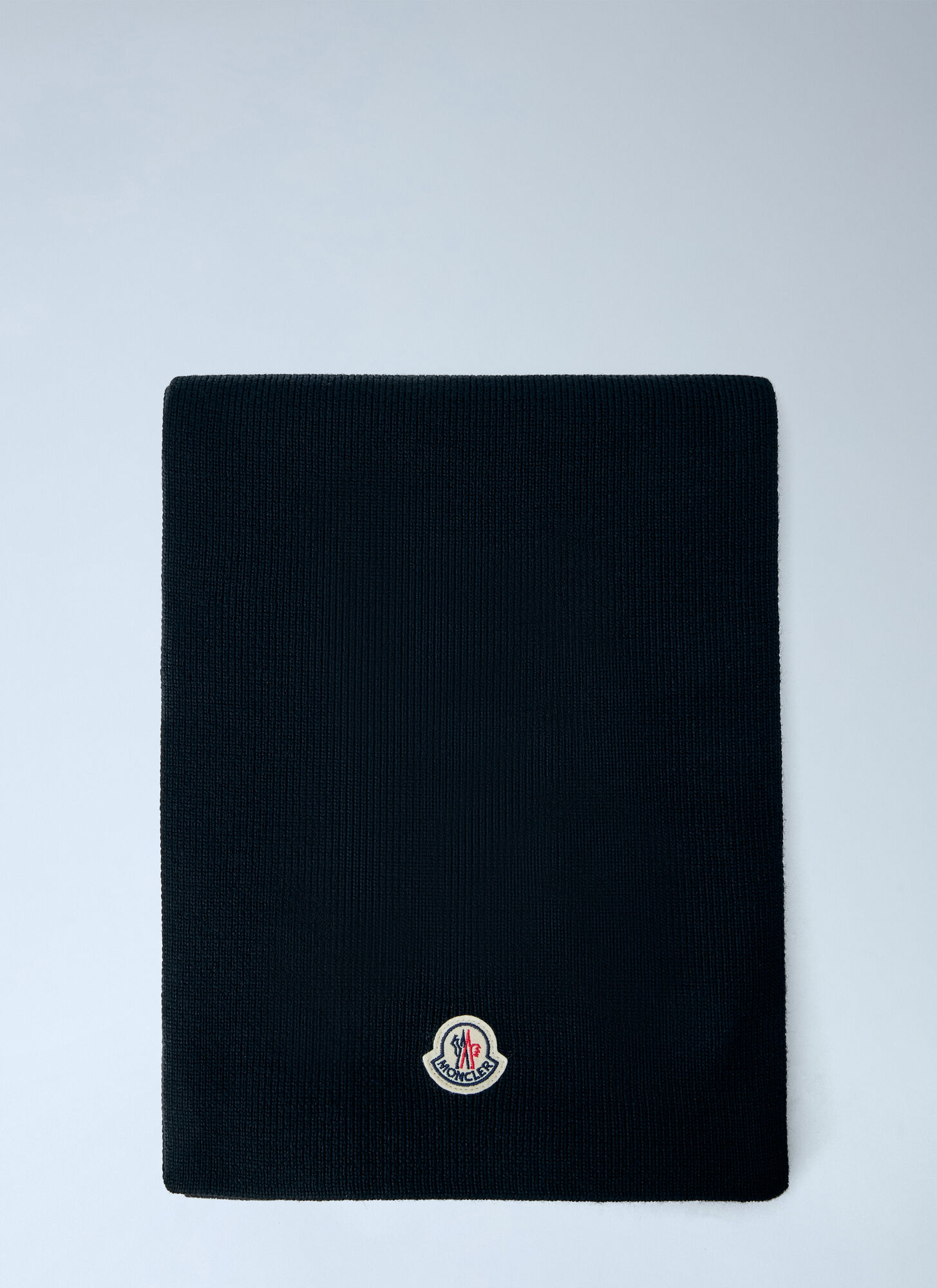 Moncler Ribbed Wool Scarf With Logo Patch - Man Scarves Black One Size
