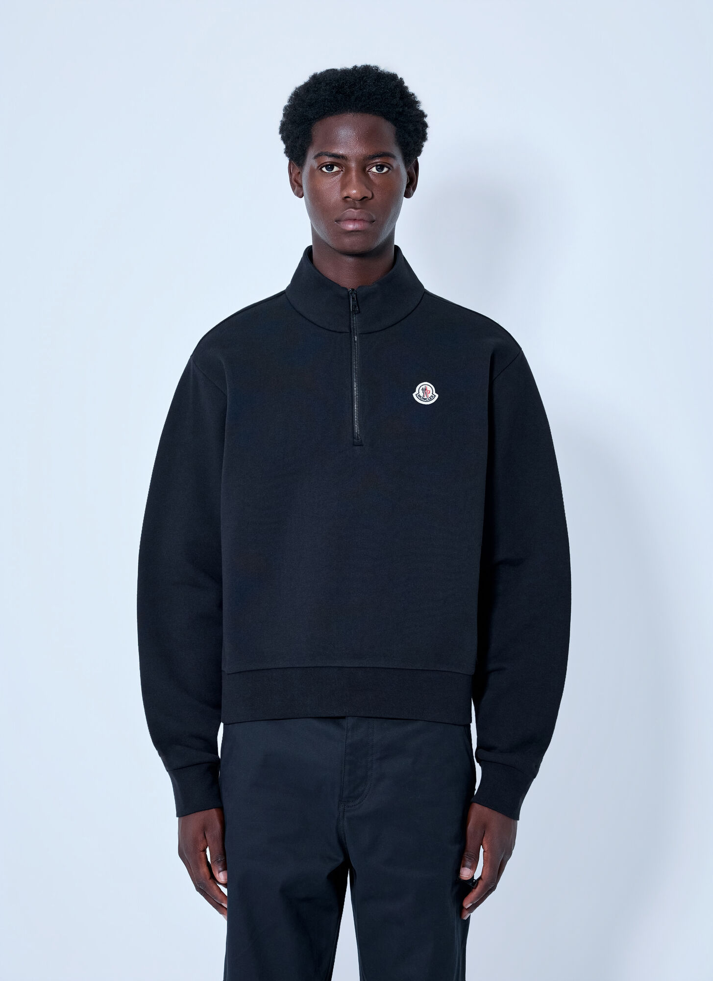 Moncler Half-zip Sweatshirt With Logo Patch - Man Sweatshirts Black S