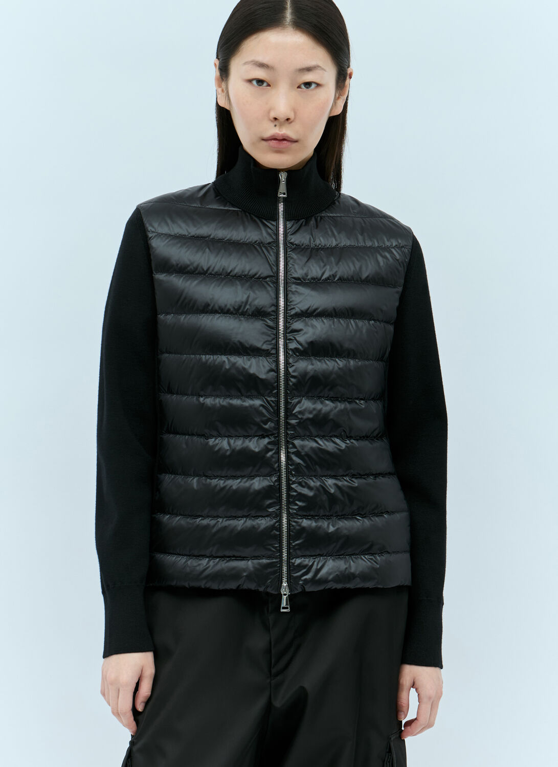 Moncler Black Padded Zip-up Cardigan In Black
