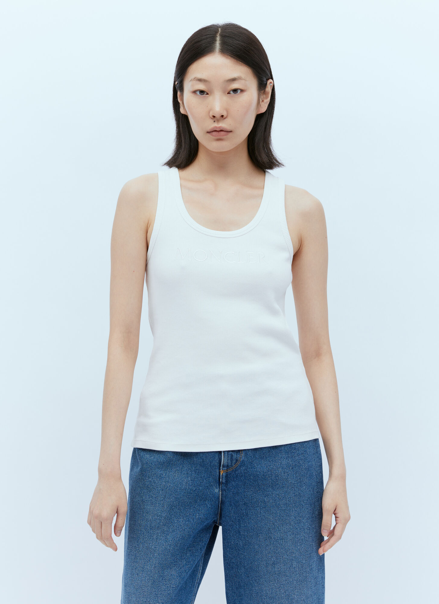 Moncler Women's White Logo Embroidery Tank Top - Woman Tops S