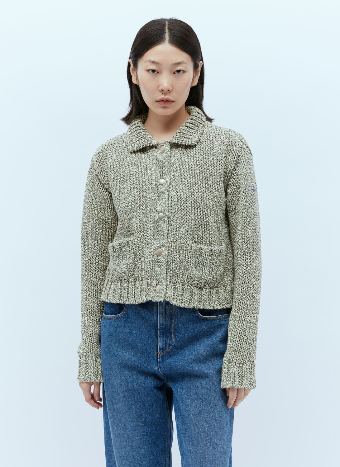 Shop Moncler Marled Knit Cardigan In Green