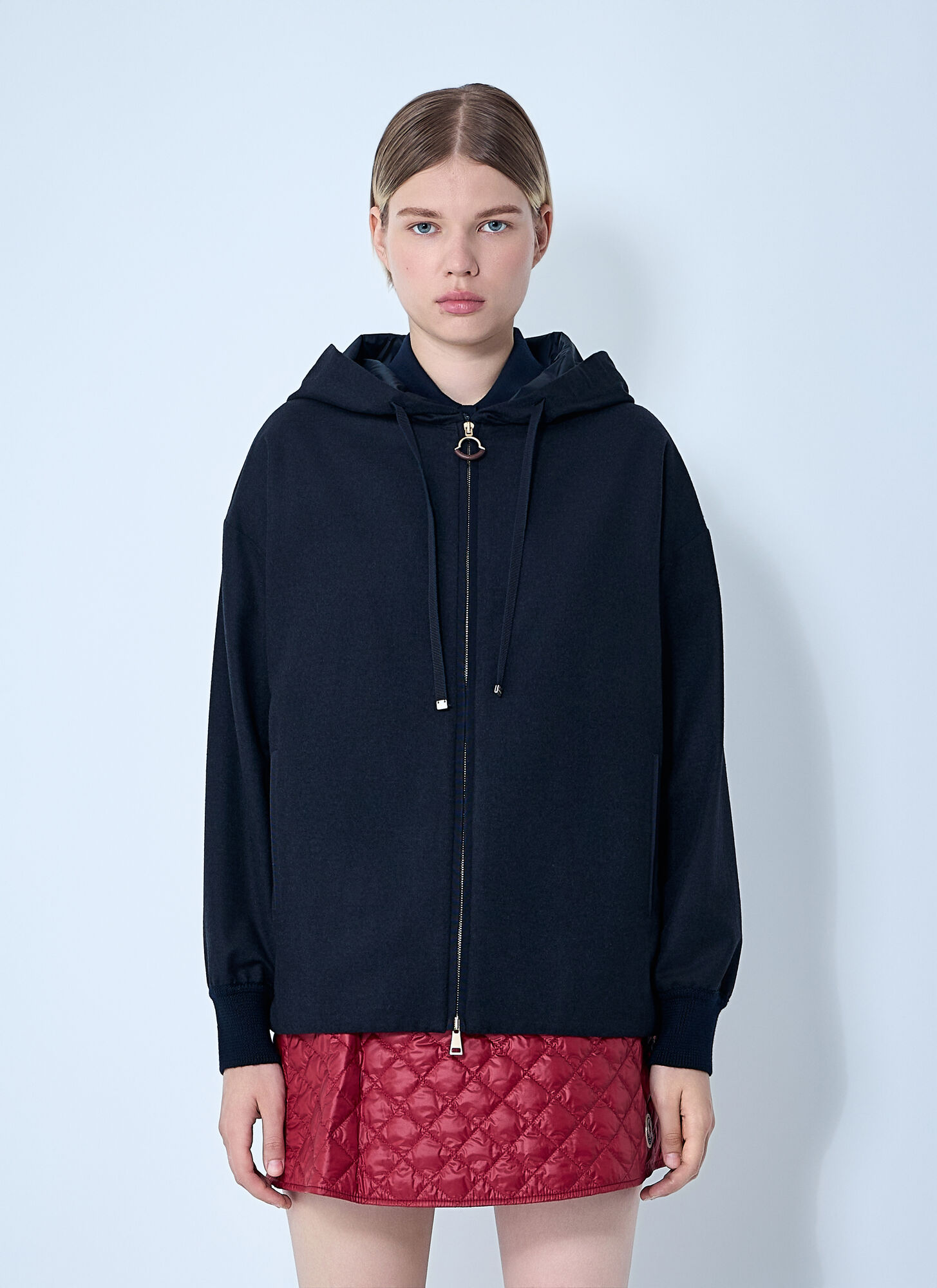Moncler Women's Blue Wool-Blend Zip-Up Sweatshirt - Woman Sweatshirts It - 40