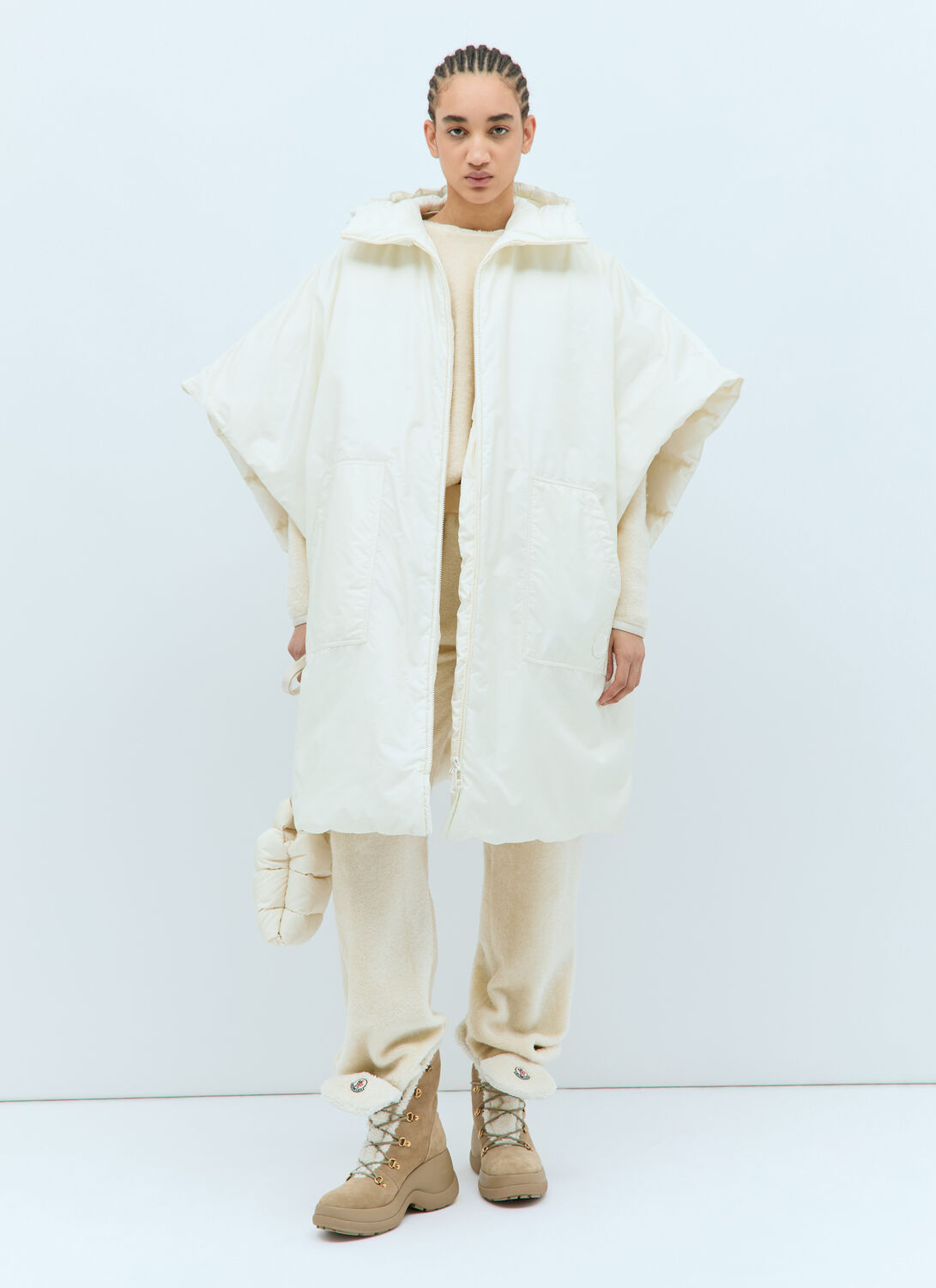 Moncler Hooded Padded Cape In Off White