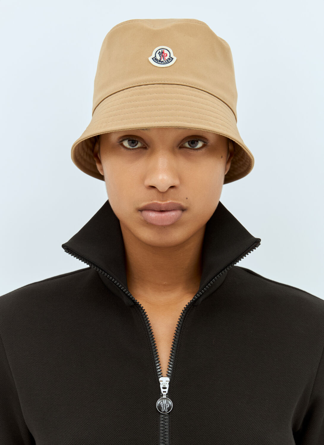 Moncler Logo Patch Bucket Hat In Beige