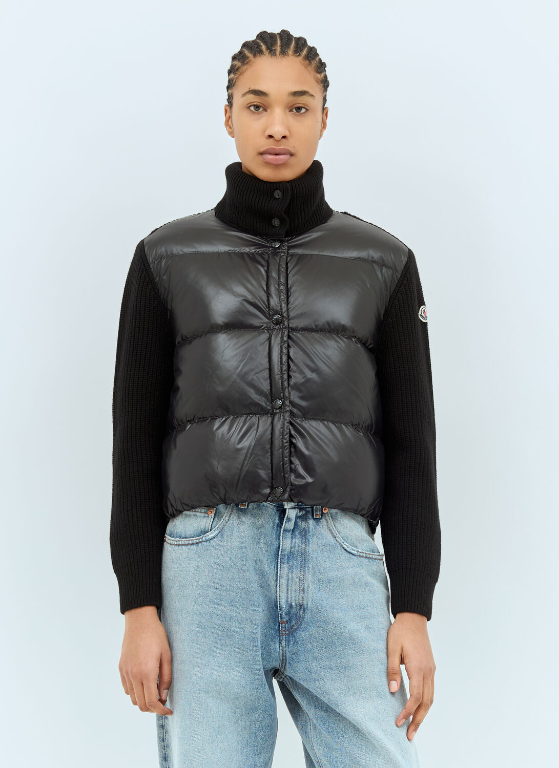 Moncler Down-paneled Virgin Wool Cardigan In Black