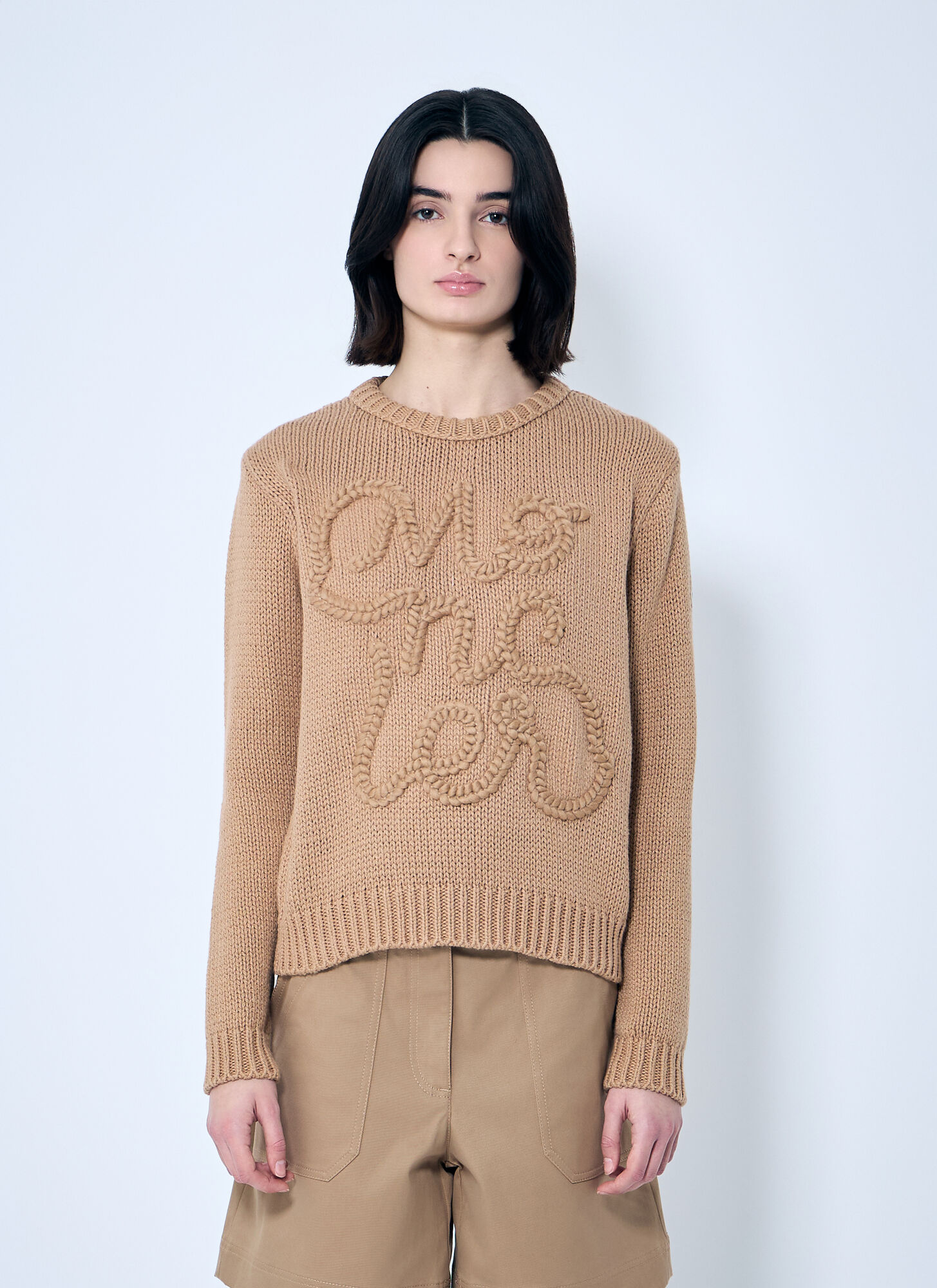 Shop Moncler Logo Embroidered Sweater In Beige