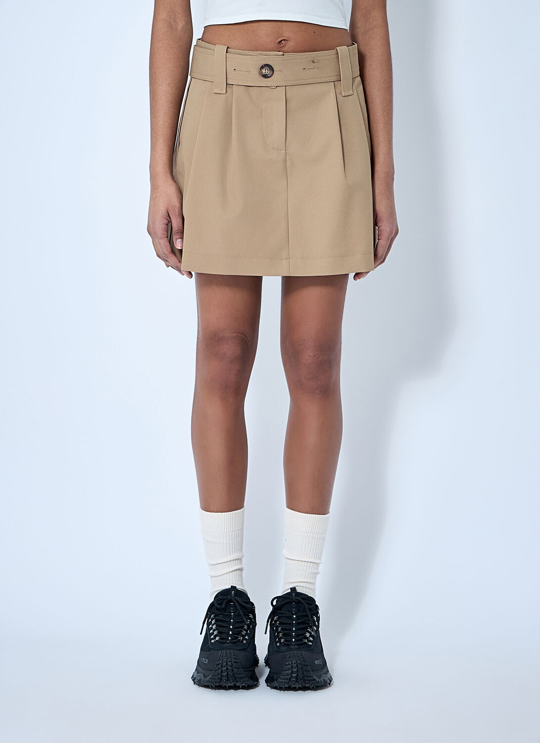 Moncler Women Pleated Mini Skirt In Beige